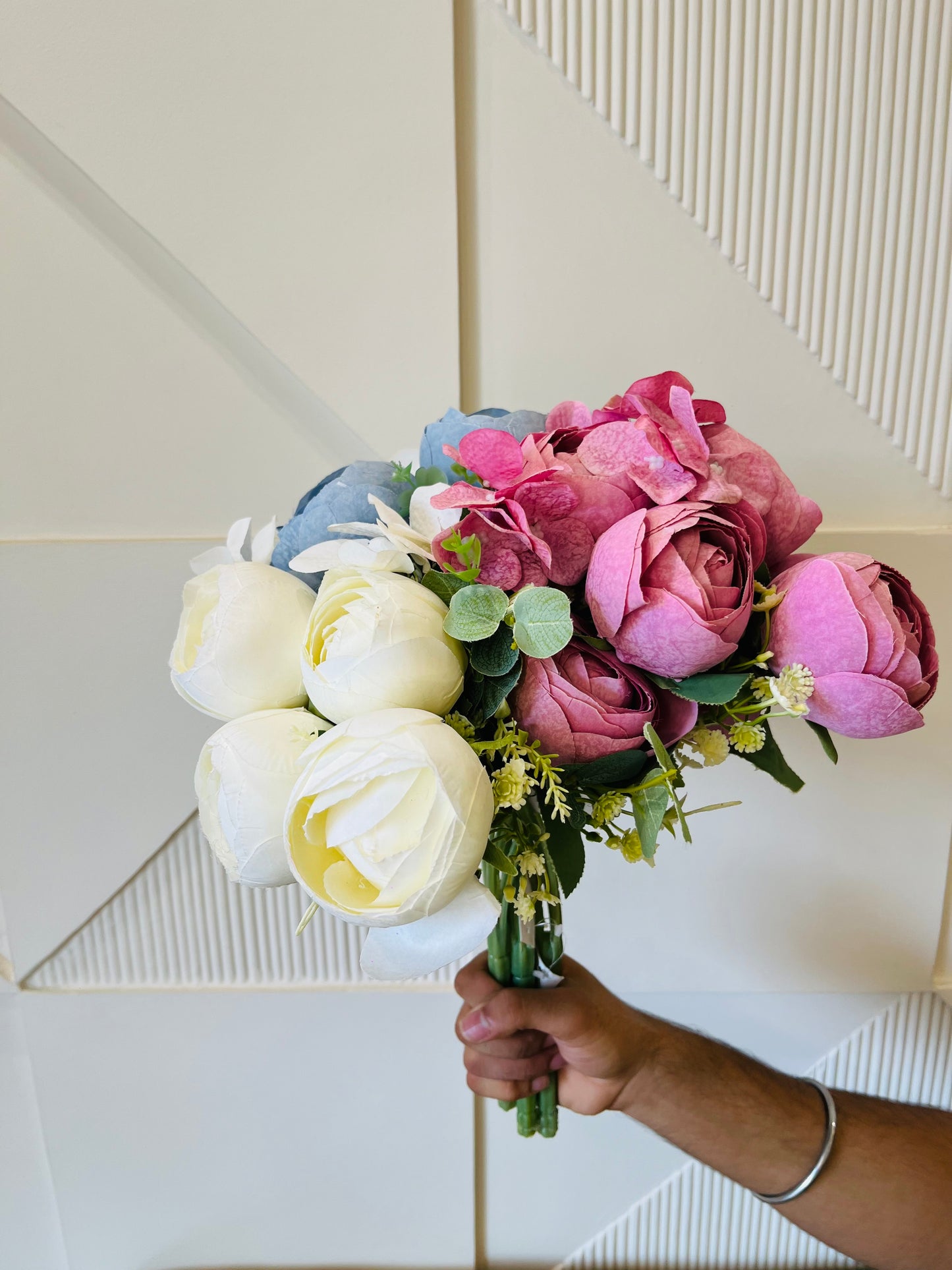 Artificial Peonies Rose Flower Bunch for Table Vases (Pack of 3 Stems)