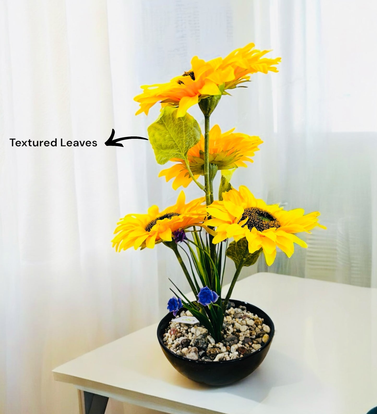 Artificial Sunflower Plant in Ceramic Pot with Pebbles – Realistic Home Decor Accent