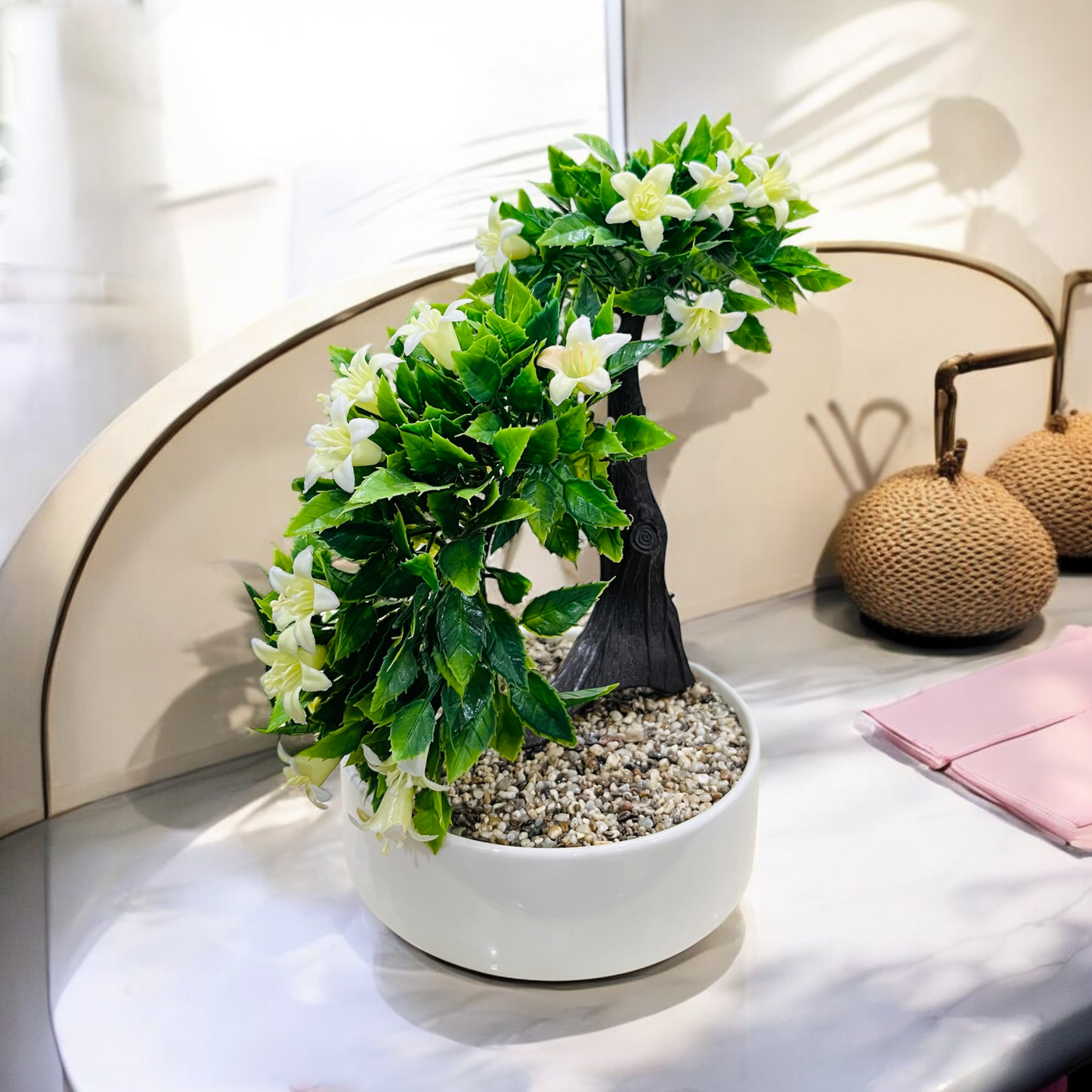 Artificial Bonsai Tree in Ceramic Pot with Pebbles