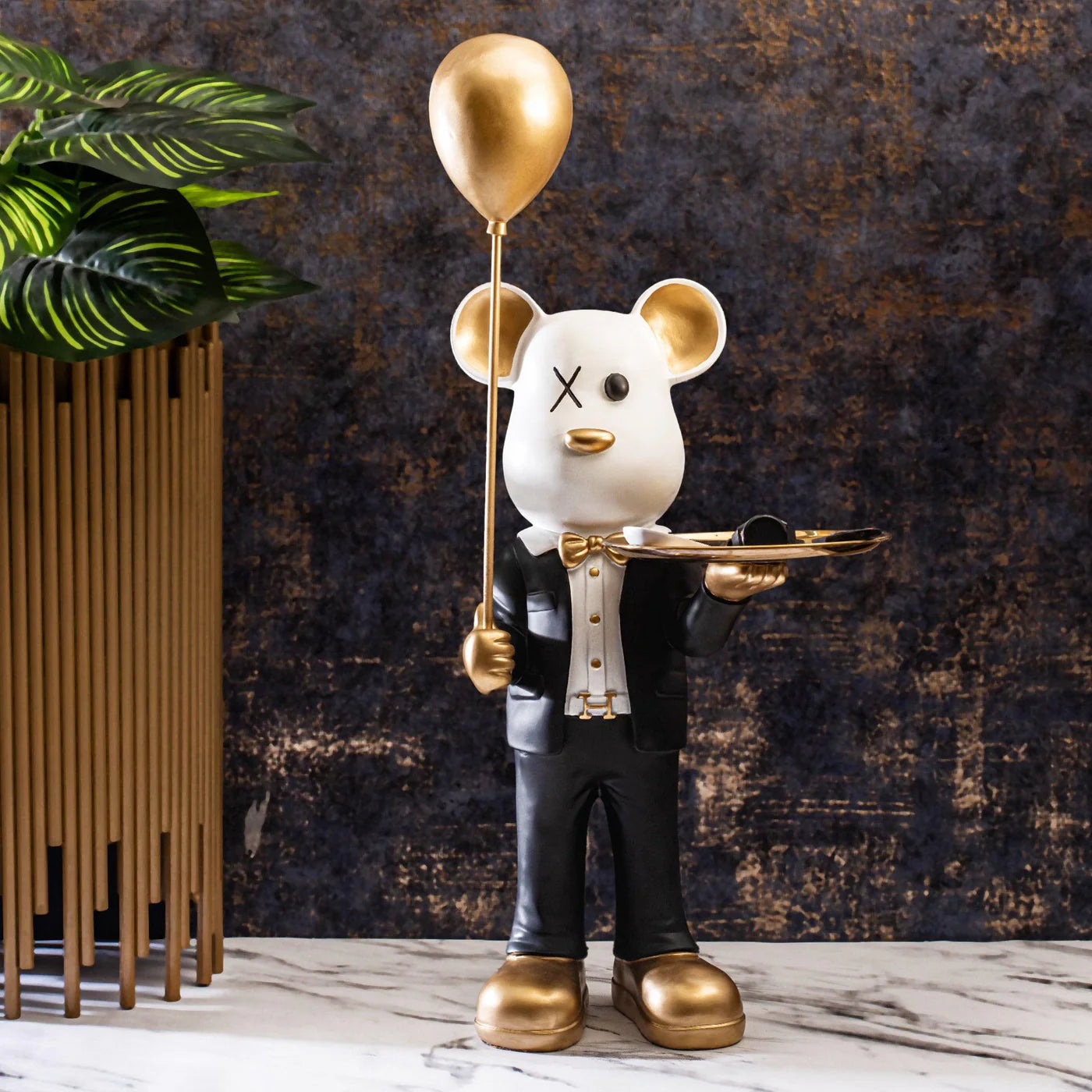 Big Teddy Bear Sculpture With Tray (Black)