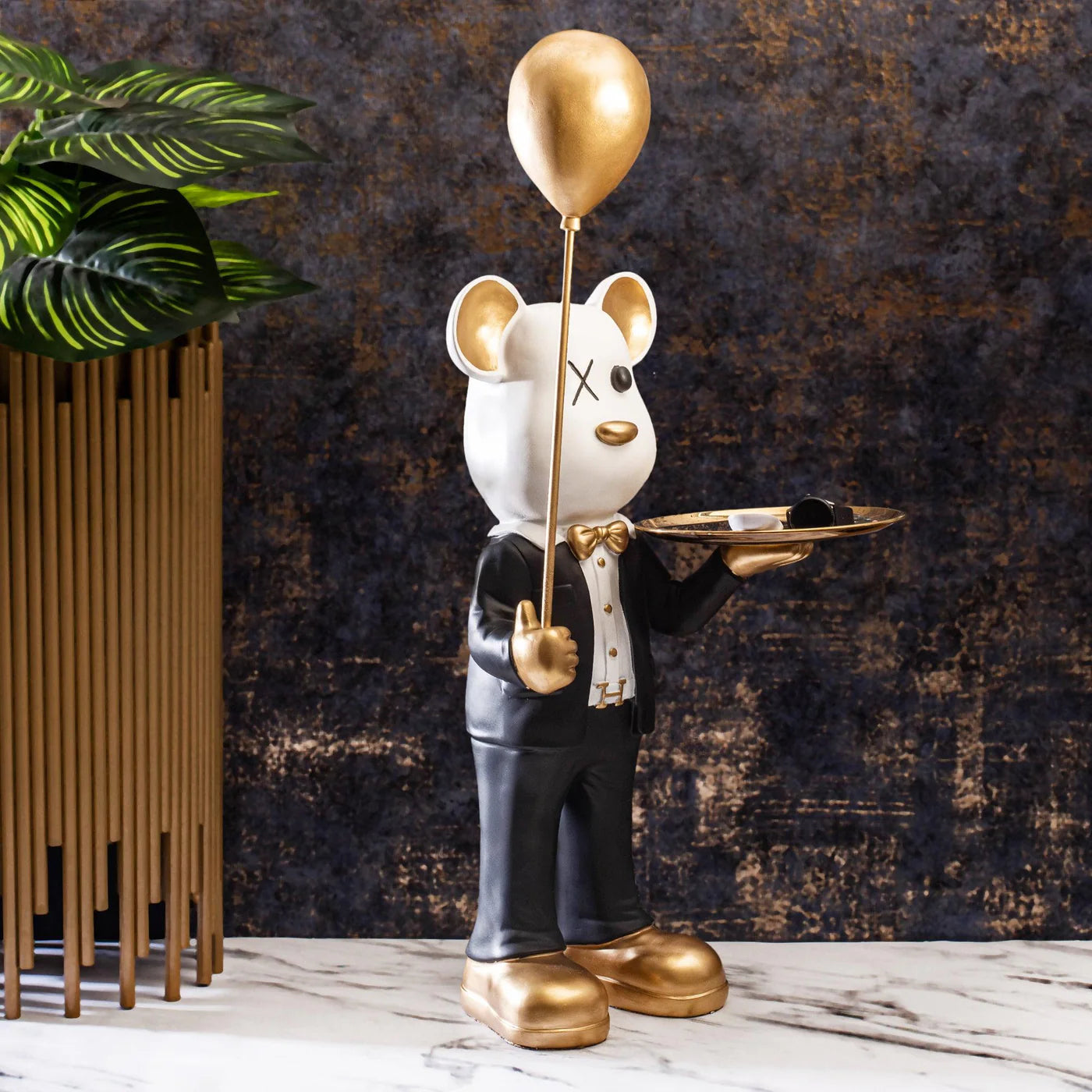 Big Teddy Bear Sculpture With Tray (Black)