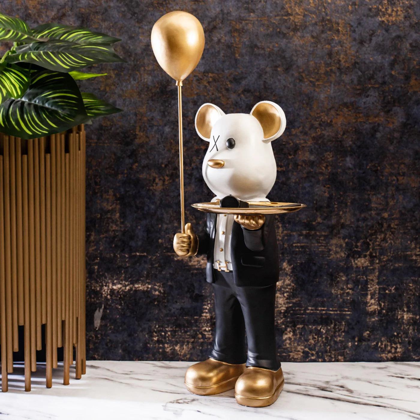 Big Teddy Bear Sculpture With Tray (Black)