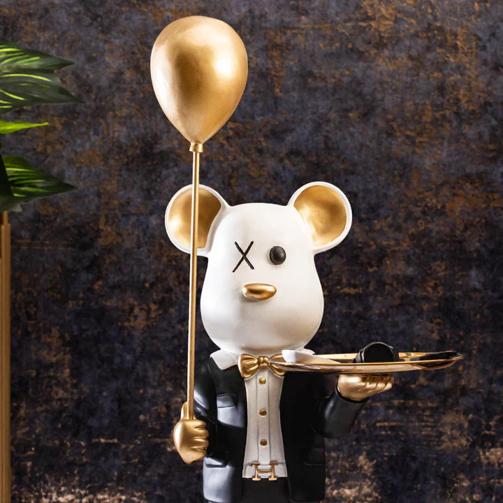 Big Teddy Bear Sculpture With Tray (Black)