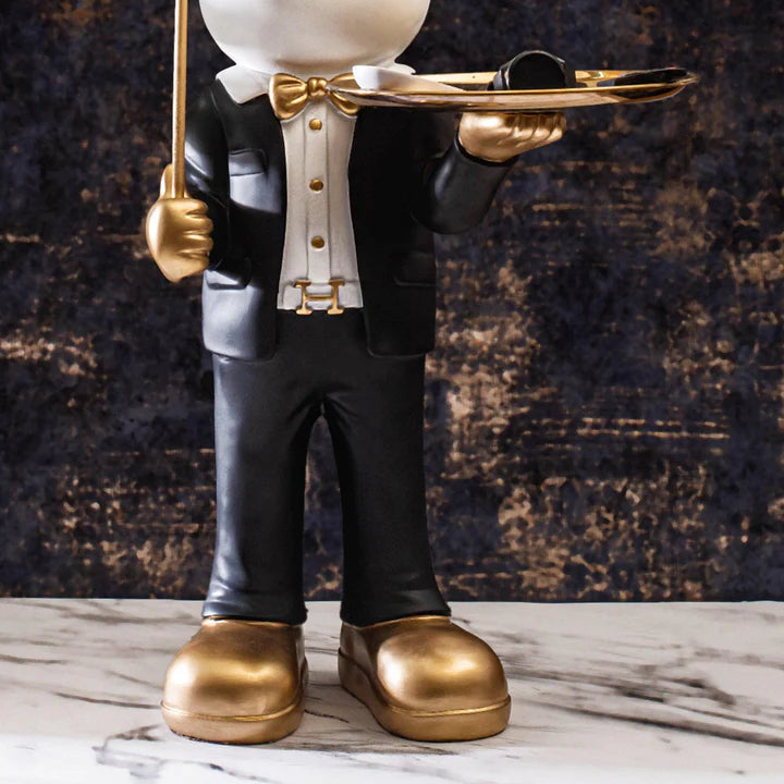 Big Teddy Bear Sculpture With Tray (Black)
