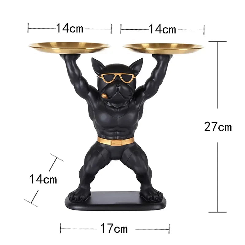 Luxury French Bulldog Butler Tray – Black & Gold Decorative Stand for Home Decor