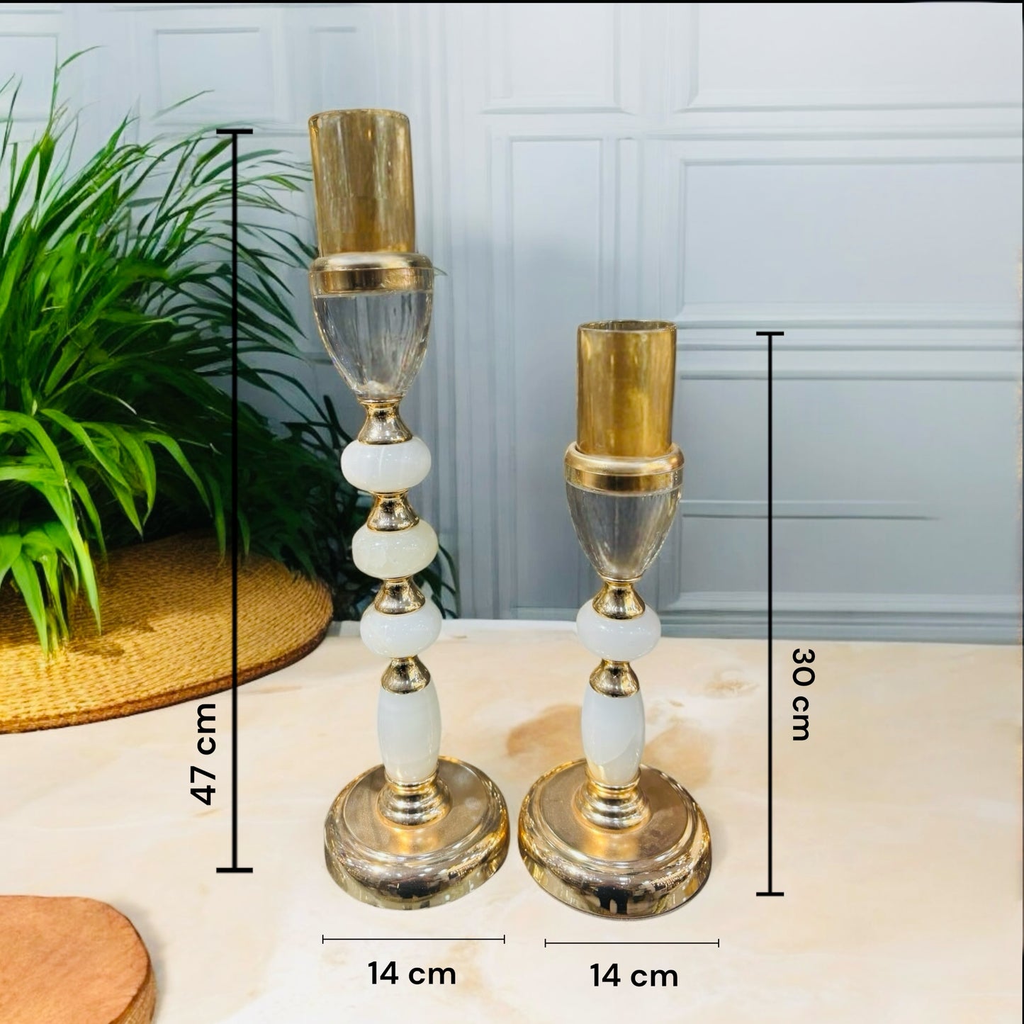 Elegant Marble & Brass Candle Holders (Set of 2) for Table Decor and Home Decor