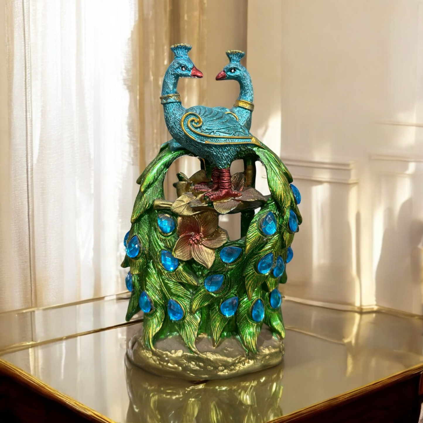 Elegant 2 Peacock Showpiece for Home Decor