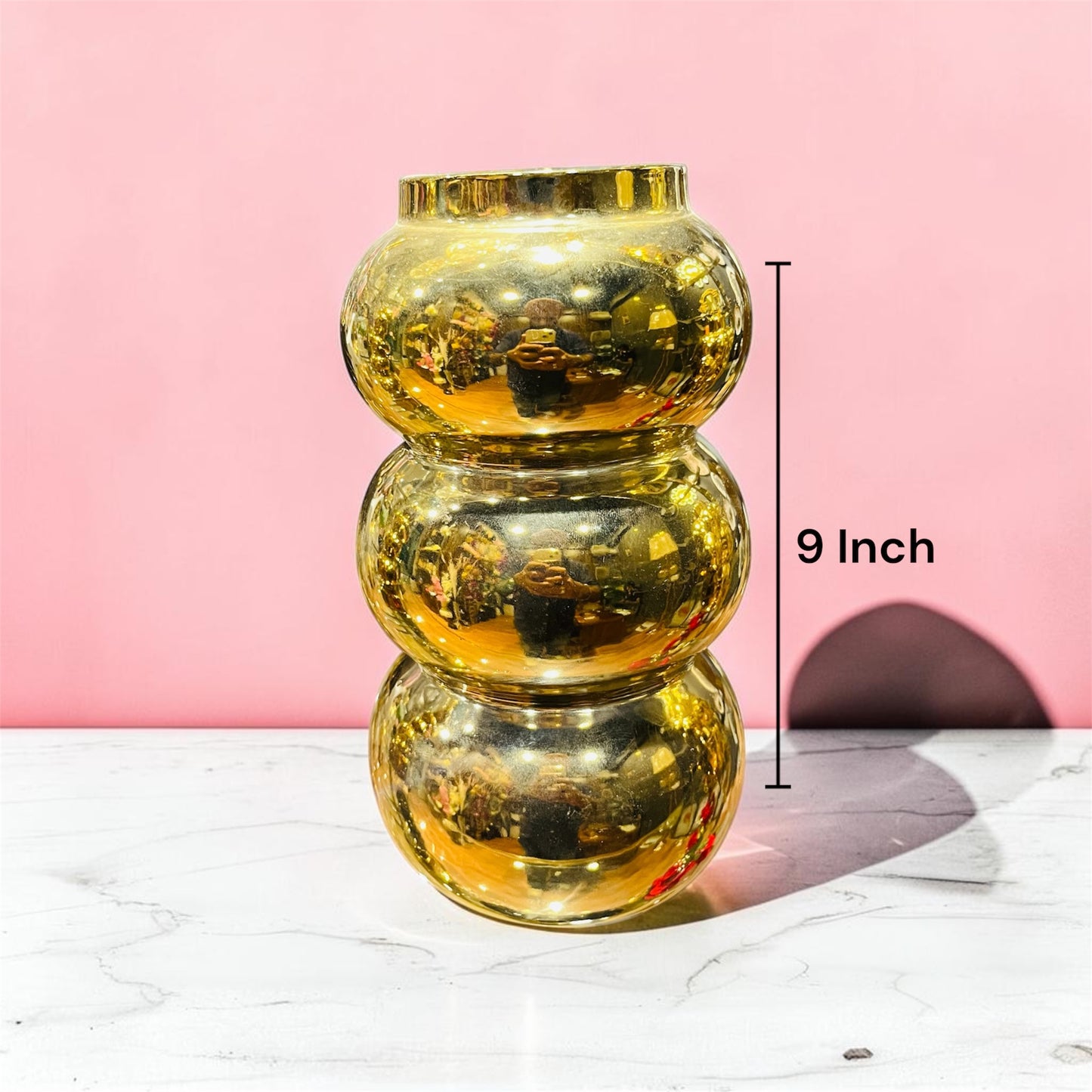 Modern Triple-Bubble Gold Ceramic Vase 9 Inch
