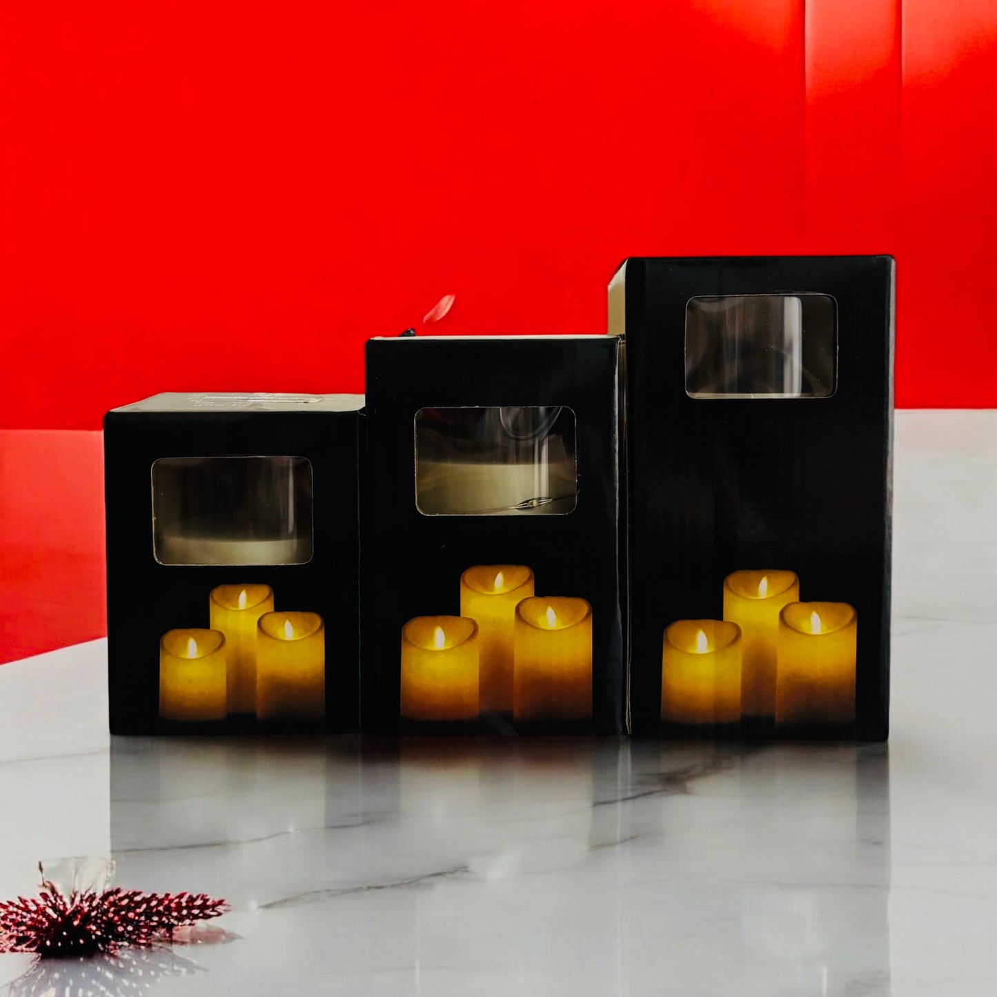 Artificial Candles with Glass Set of 3 – Warm Glow with String Lights for Ambient Decor
