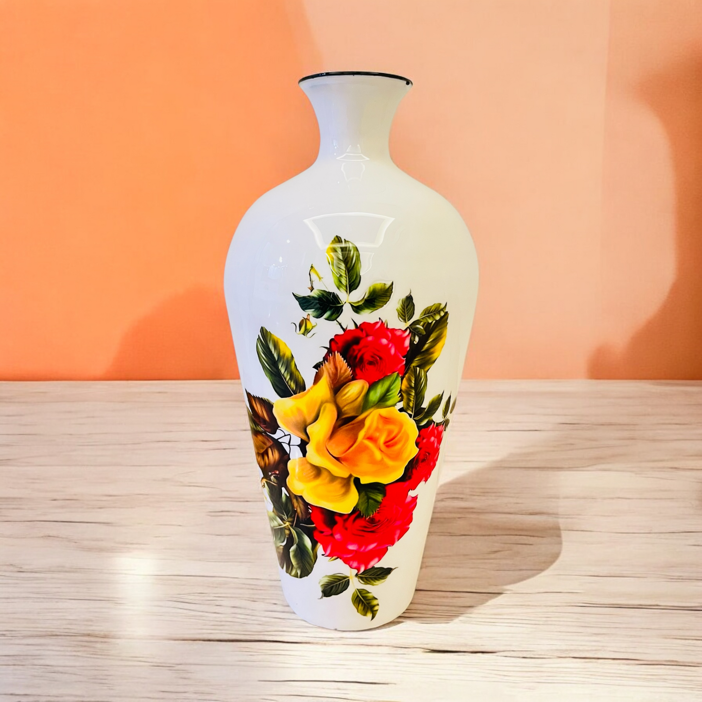 Colorful Floral Printed Metal Cylindrical Vase for Stylish Home Decor
