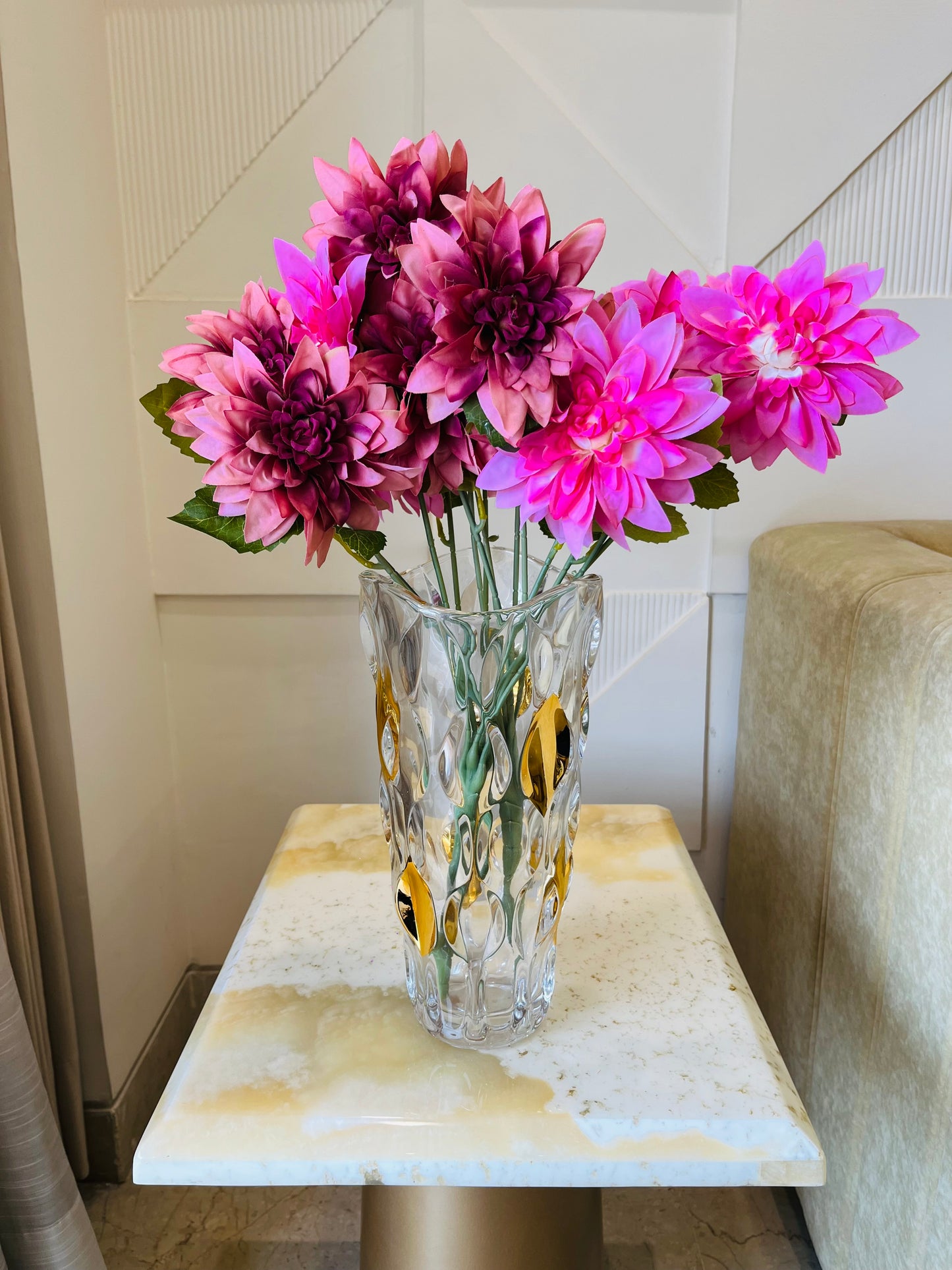 Artificial Pink and Wine Magnolia Flower Bunch for Table Vases (Pack of 2 Flower Stems)