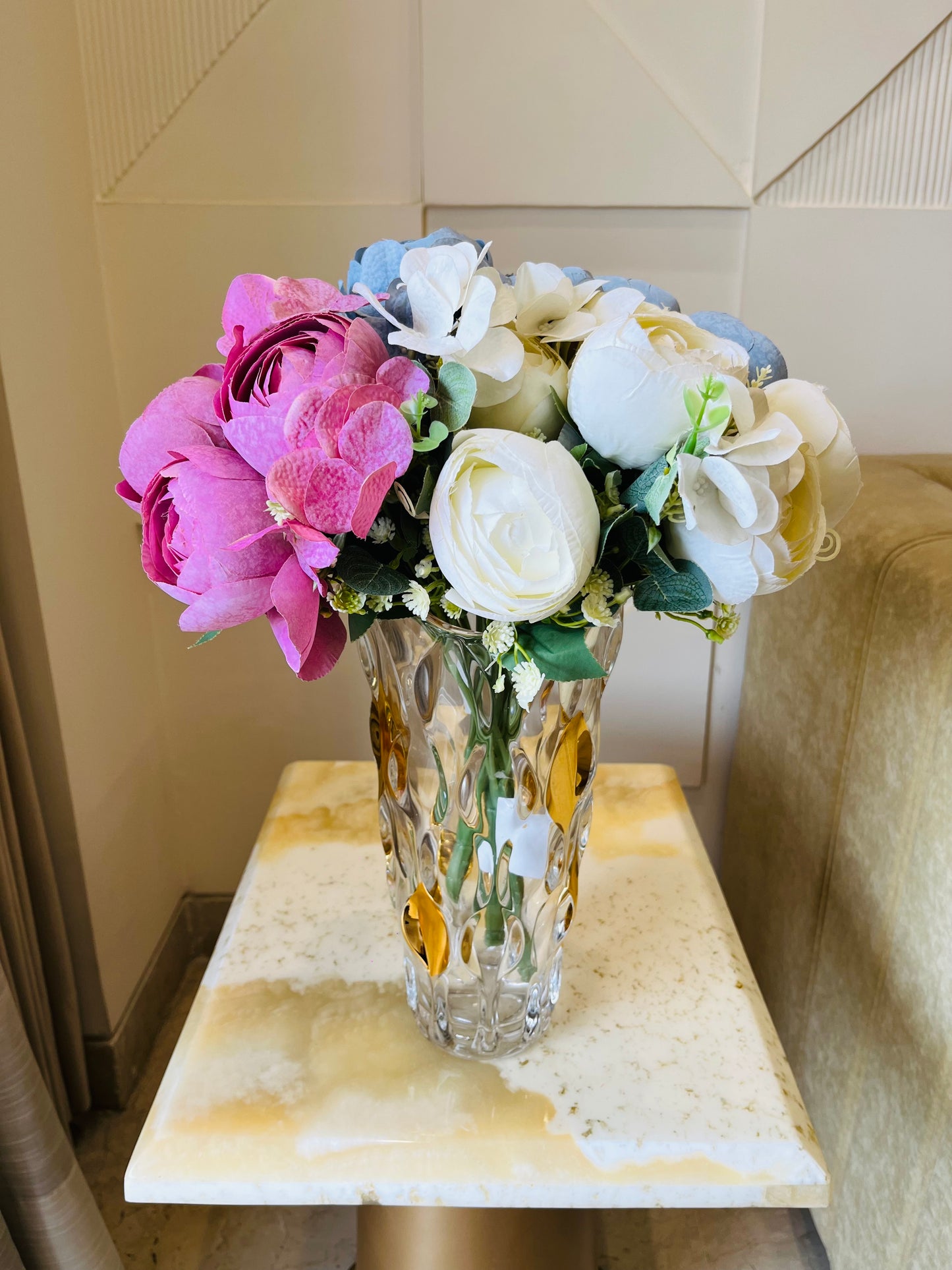 Artificial Peonies Rose Flower Bunch for Table Vases (Pack of 3 Stems)