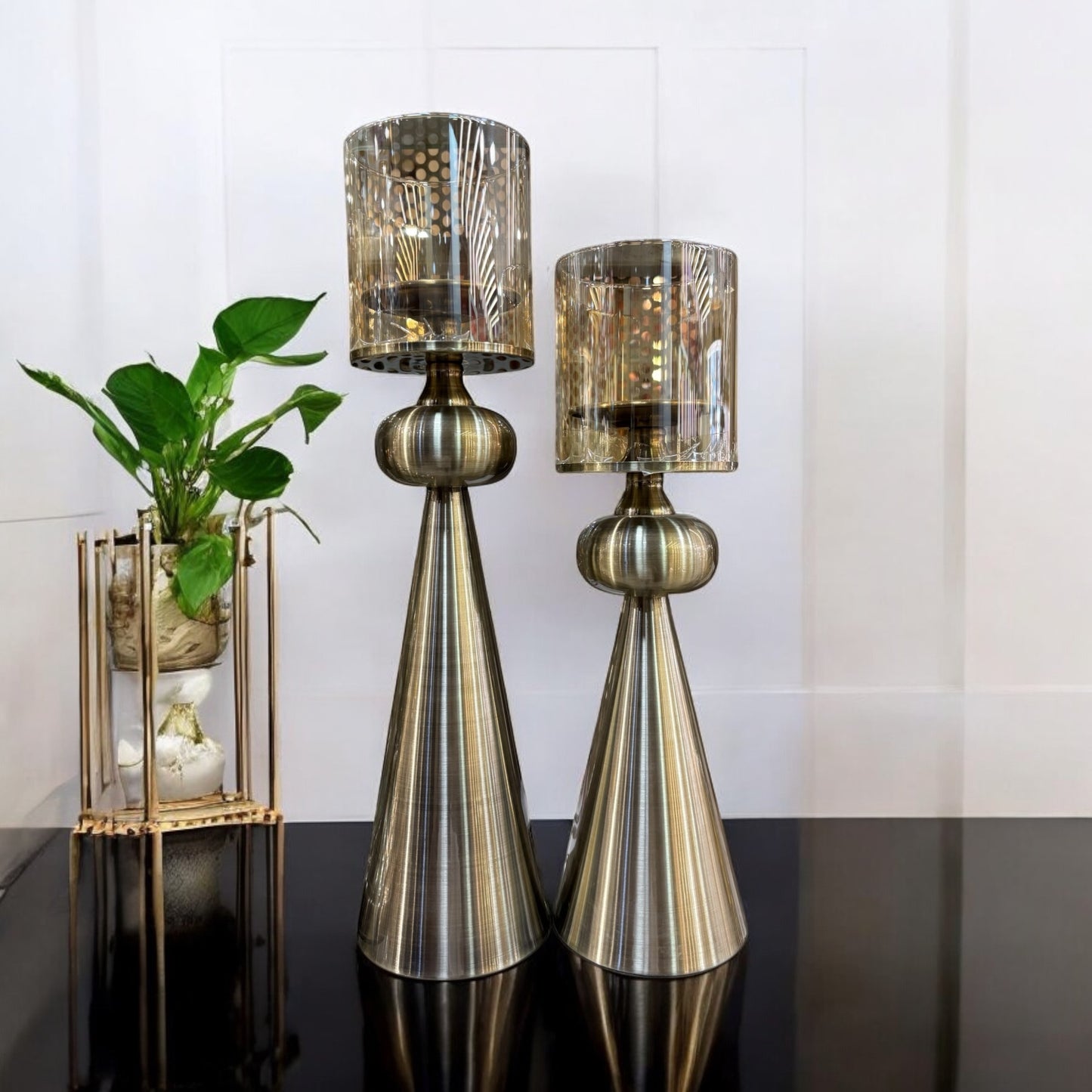 Elegant Unique Color Metal Candle Holder Set of 2 for Home Decor