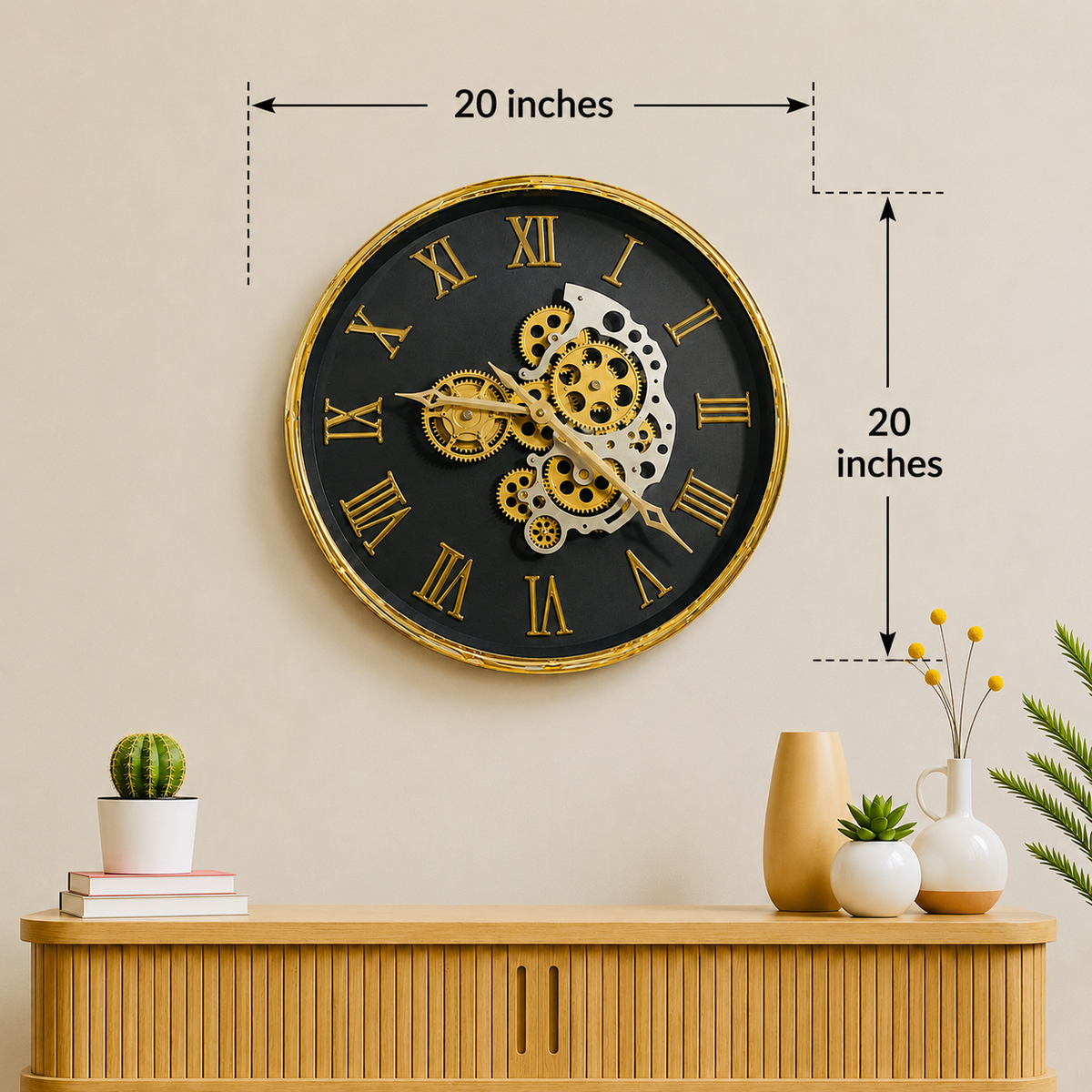 Luxury Roman Numeral Gear Wall Clock – Black & Gold Designer Clock