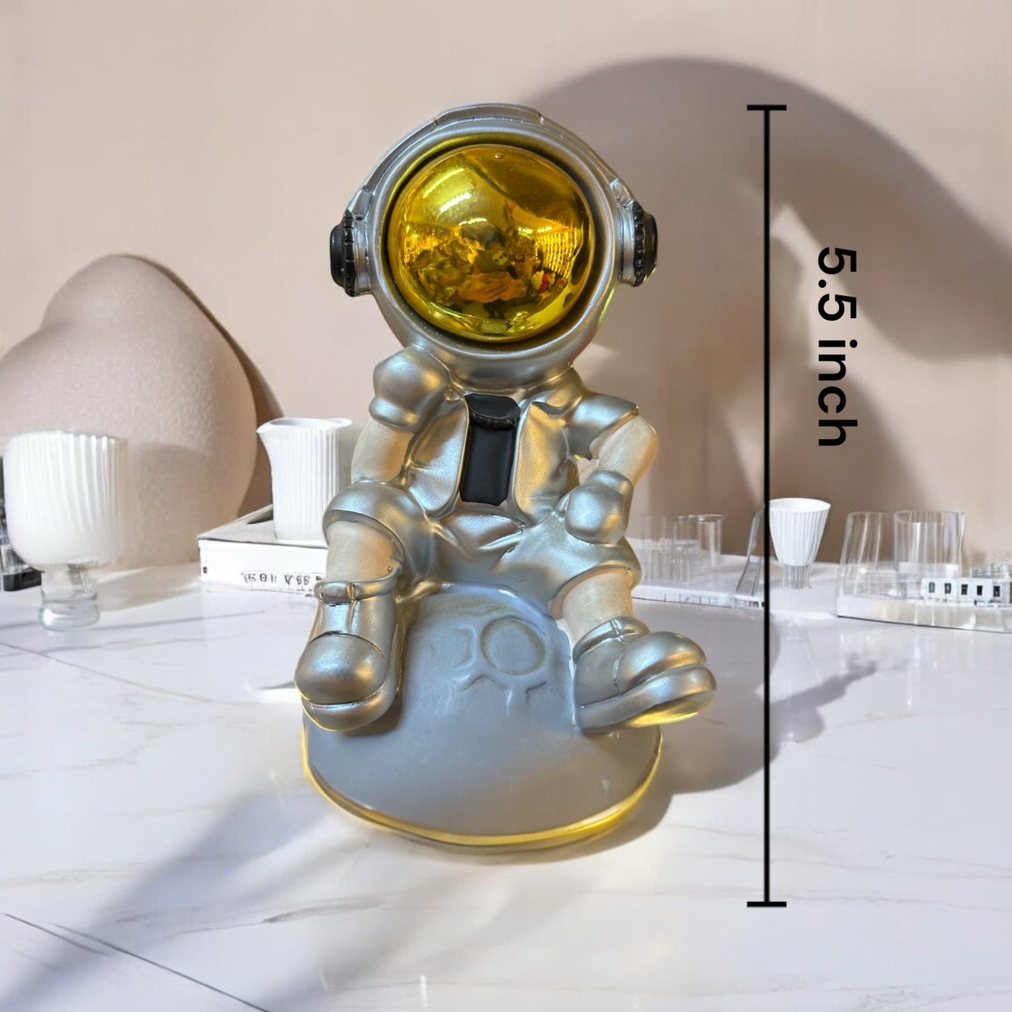 Seated Astronaut on UFO Showpiece for Home Decor
