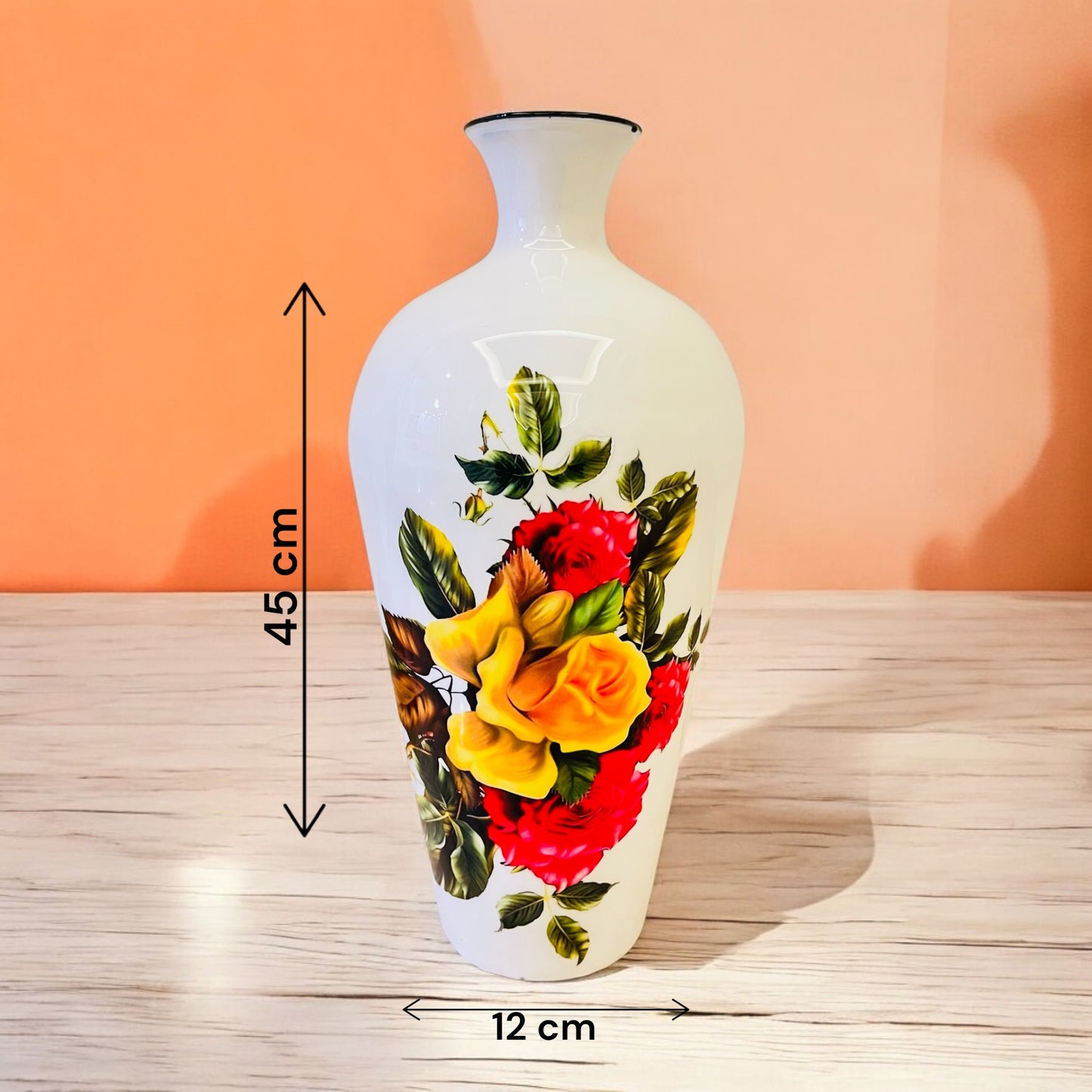 Colorful Floral Printed Metal Cylindrical Vase for Stylish Home Decor