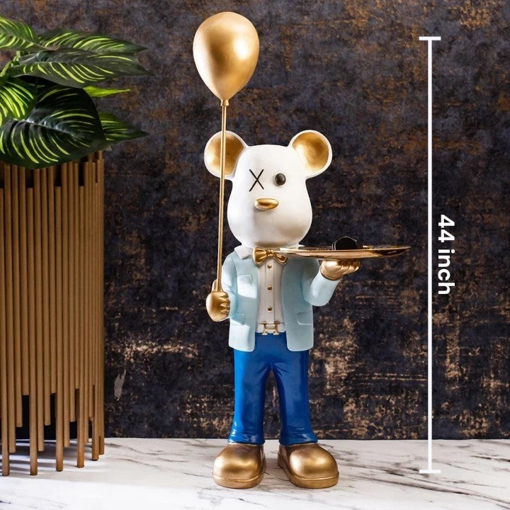 Big Teddy Bear Sculpture With Tray (Blue)