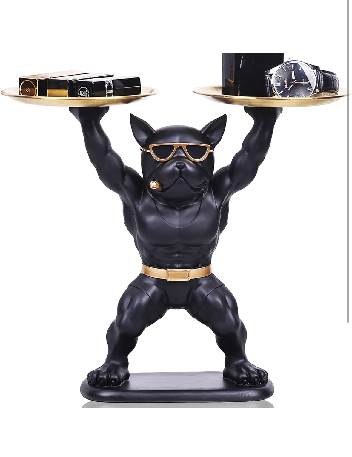 Luxury French Bulldog Butler Tray – Black & Gold Decorative Stand for Home Decor