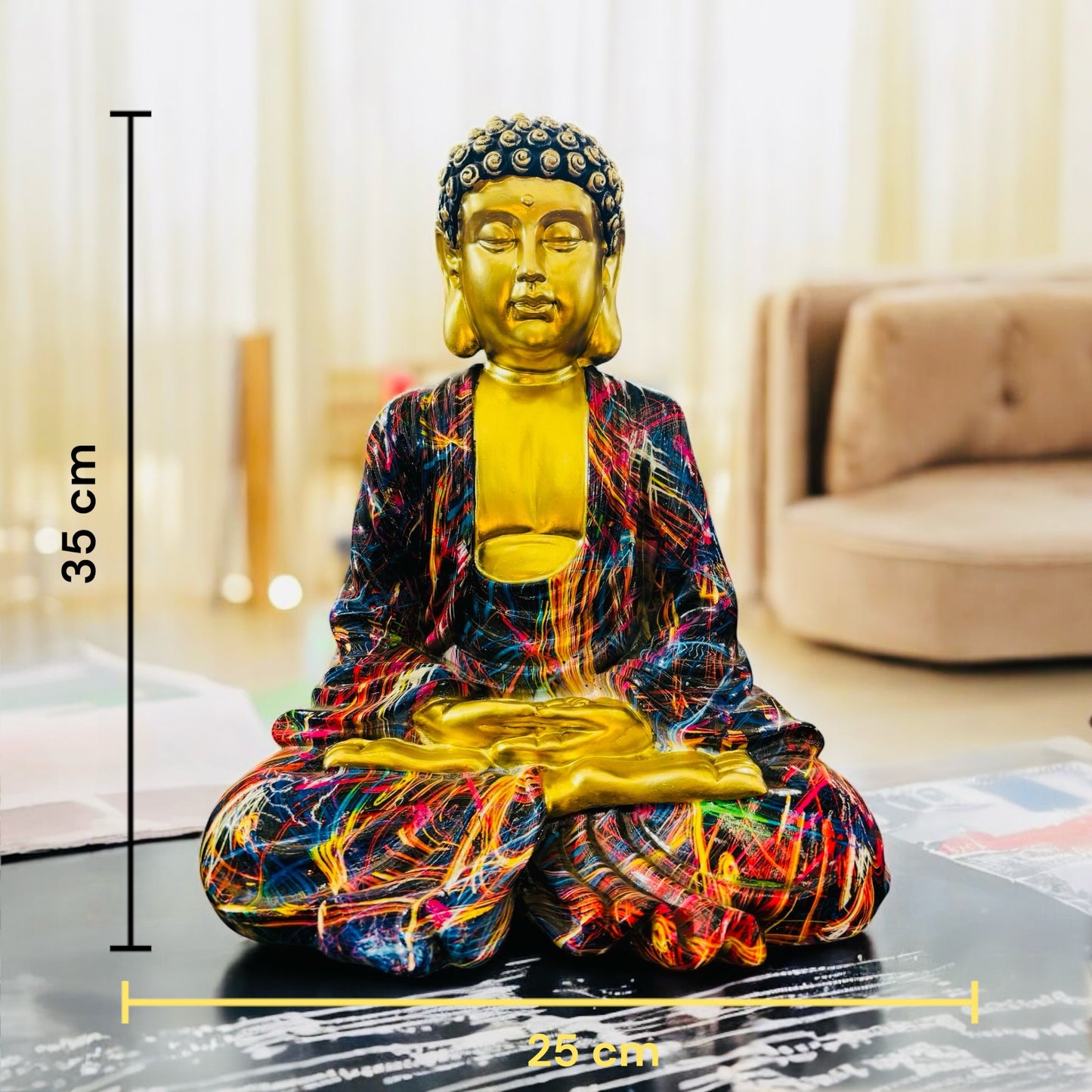 Meditating Golden Buddha Showpiece Multi-color shade