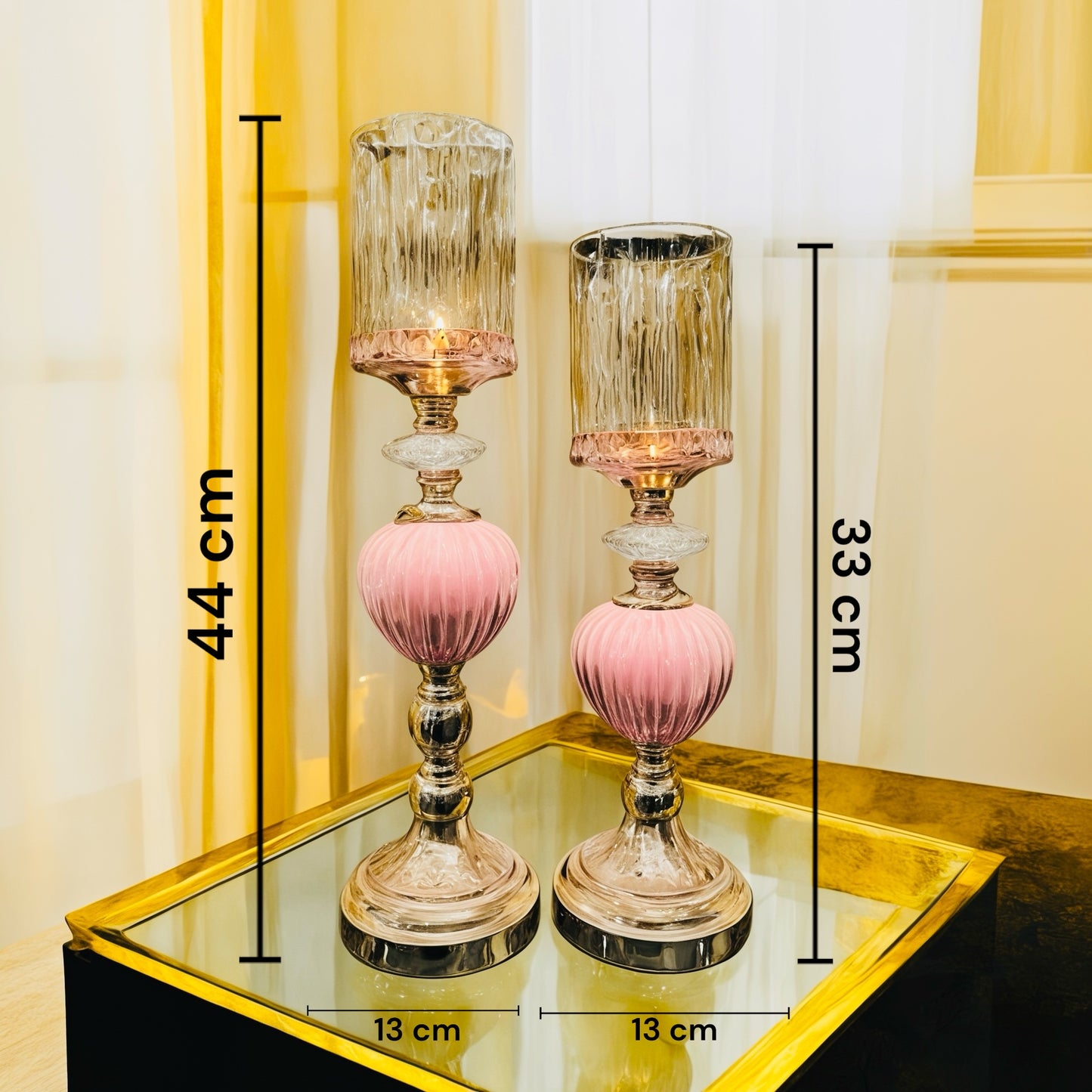 Chic Pink and Gold Metal Candle Holders Set of 2 for Modern Home Decor