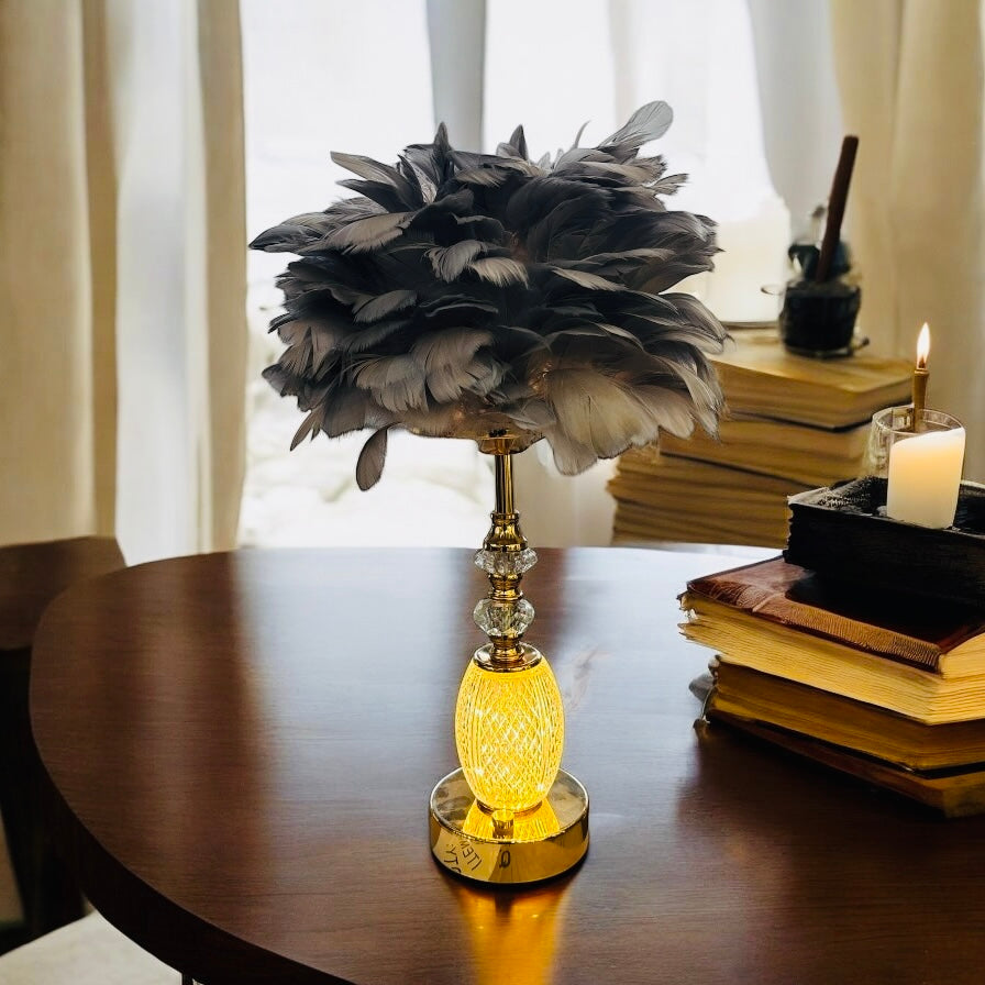 Grey Feather Glow Table Lamp for Home Decor