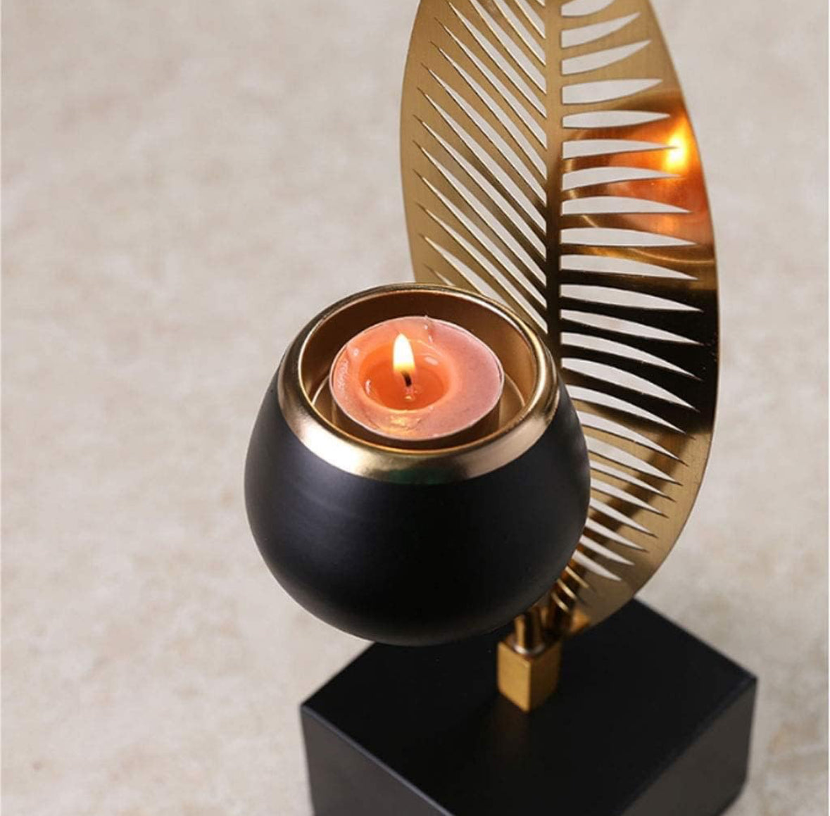 Iron Leaf Shaped Candle Holder With Marble Base Set of 2 for Home Decor