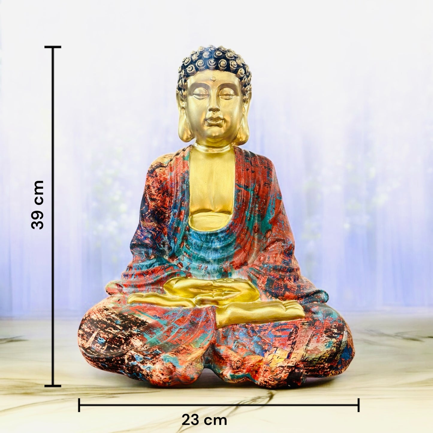 Meditating Golden Buddha Showpiece Multi-color shade Design