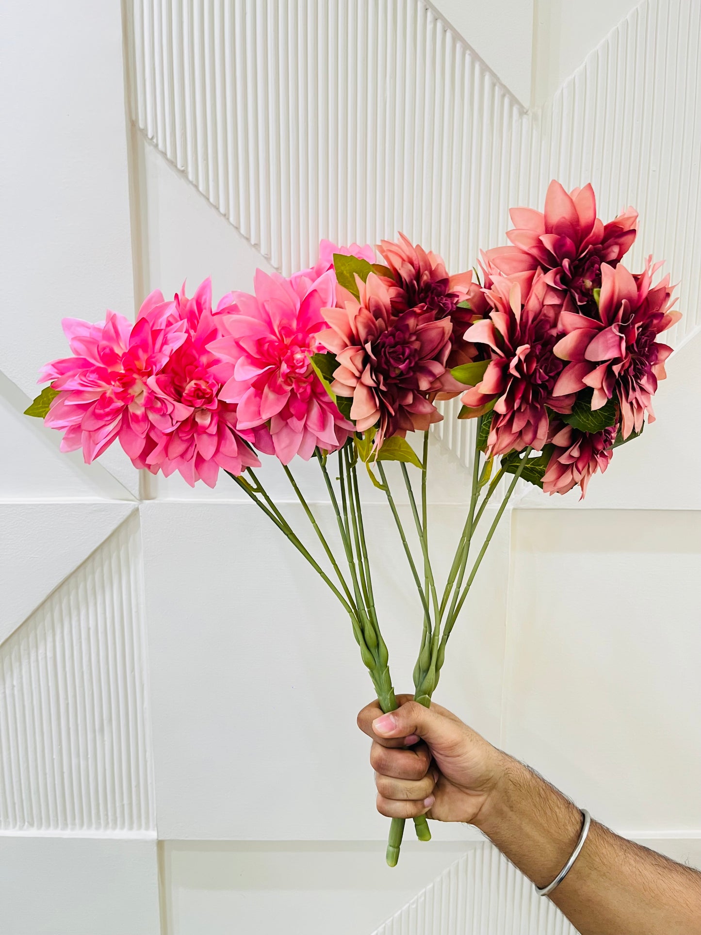 Artificial Pink and Wine Magnolia Flower Bunch for Table Vases (Pack of 2 Flower Stems)