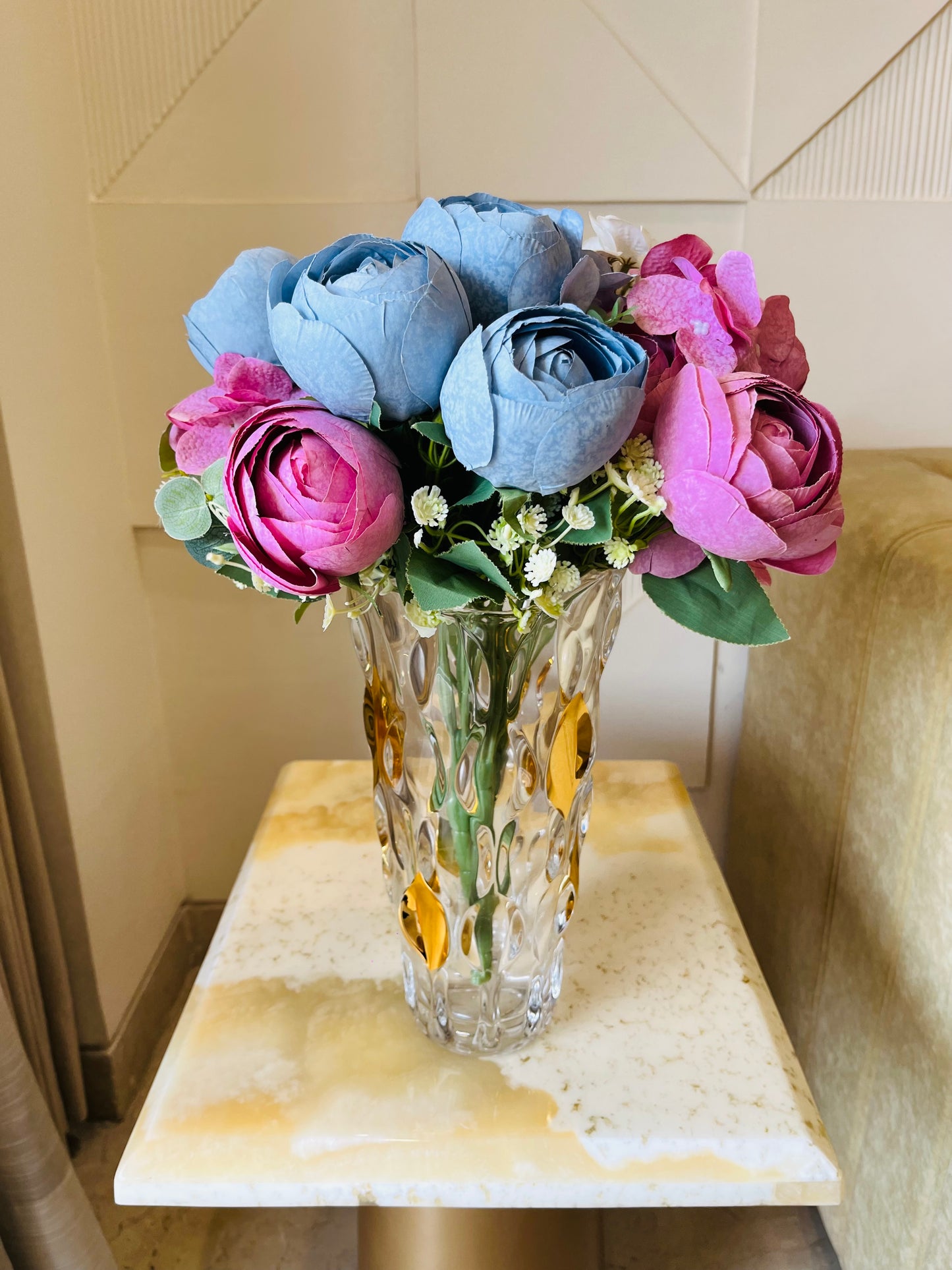 Artificial Peonies Rose Flower Bunch for Table Vases (Pack of 3 Stems)