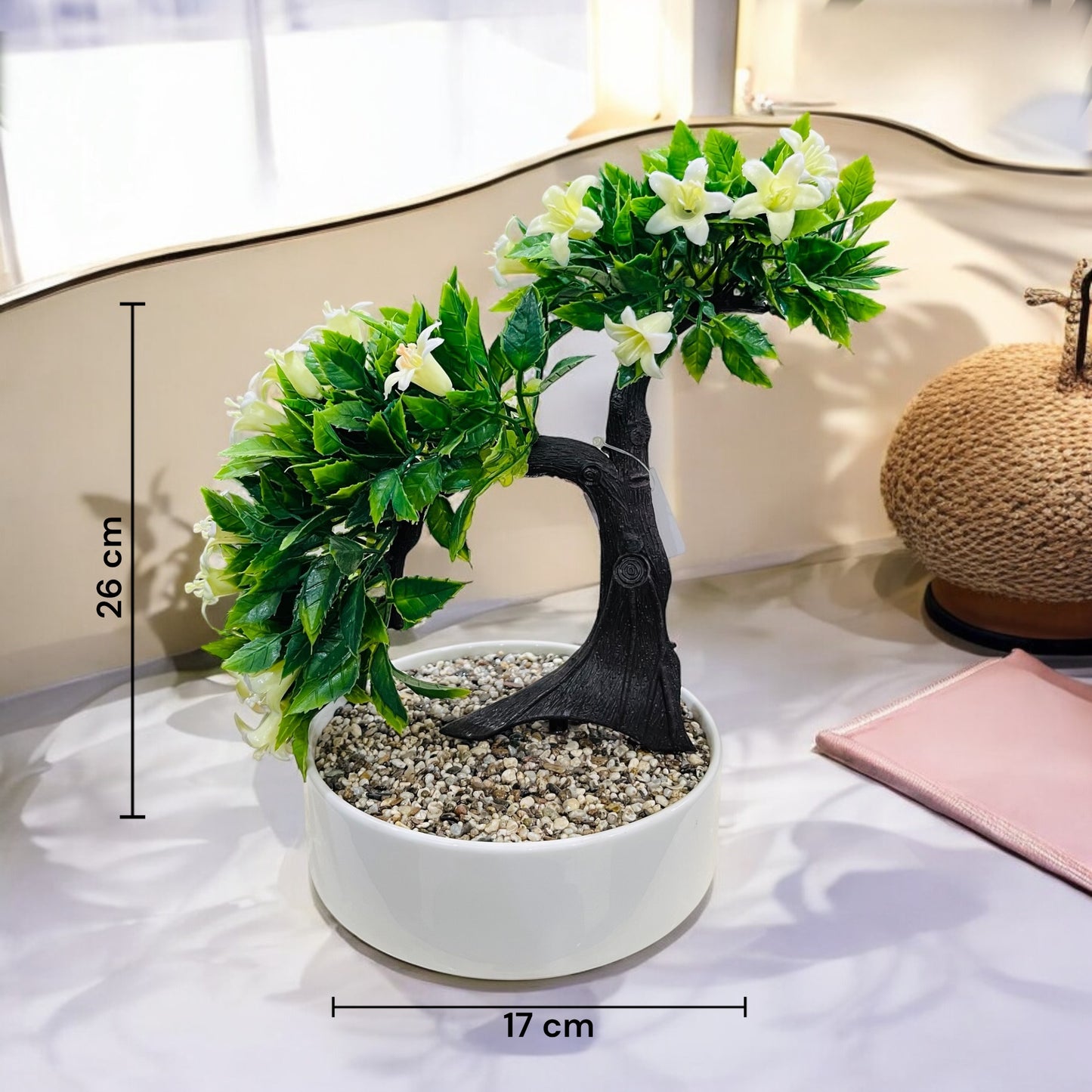 Artificial Bonsai Tree in Ceramic Pot with Pebbles