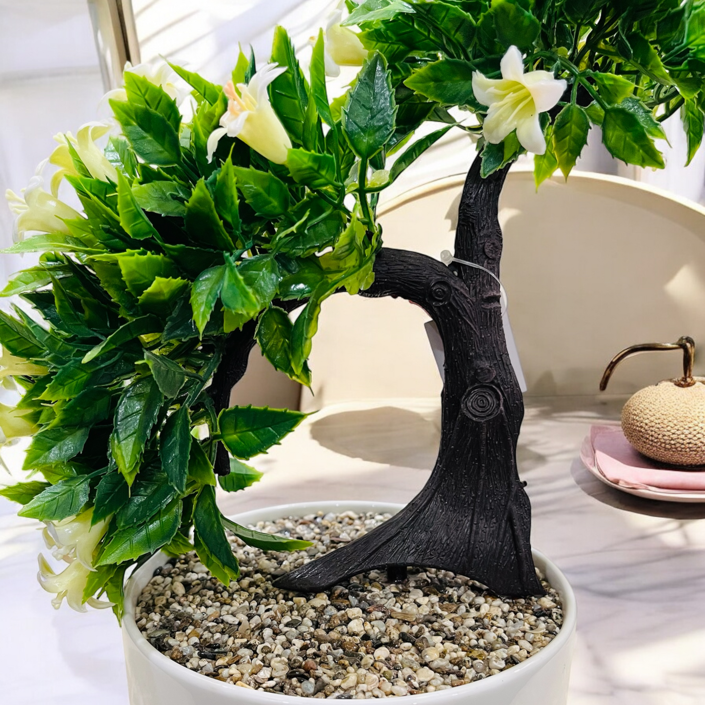 Artificial Bonsai Tree in Ceramic Pot with Pebbles