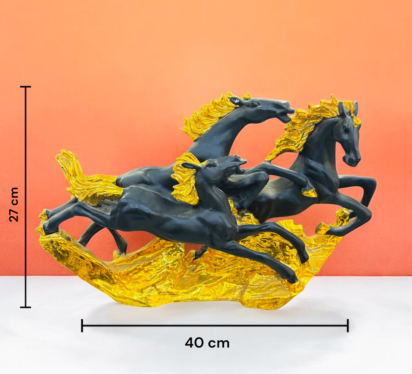 Ebony & Gold Galloping Trio for Table Decor and Home Decor