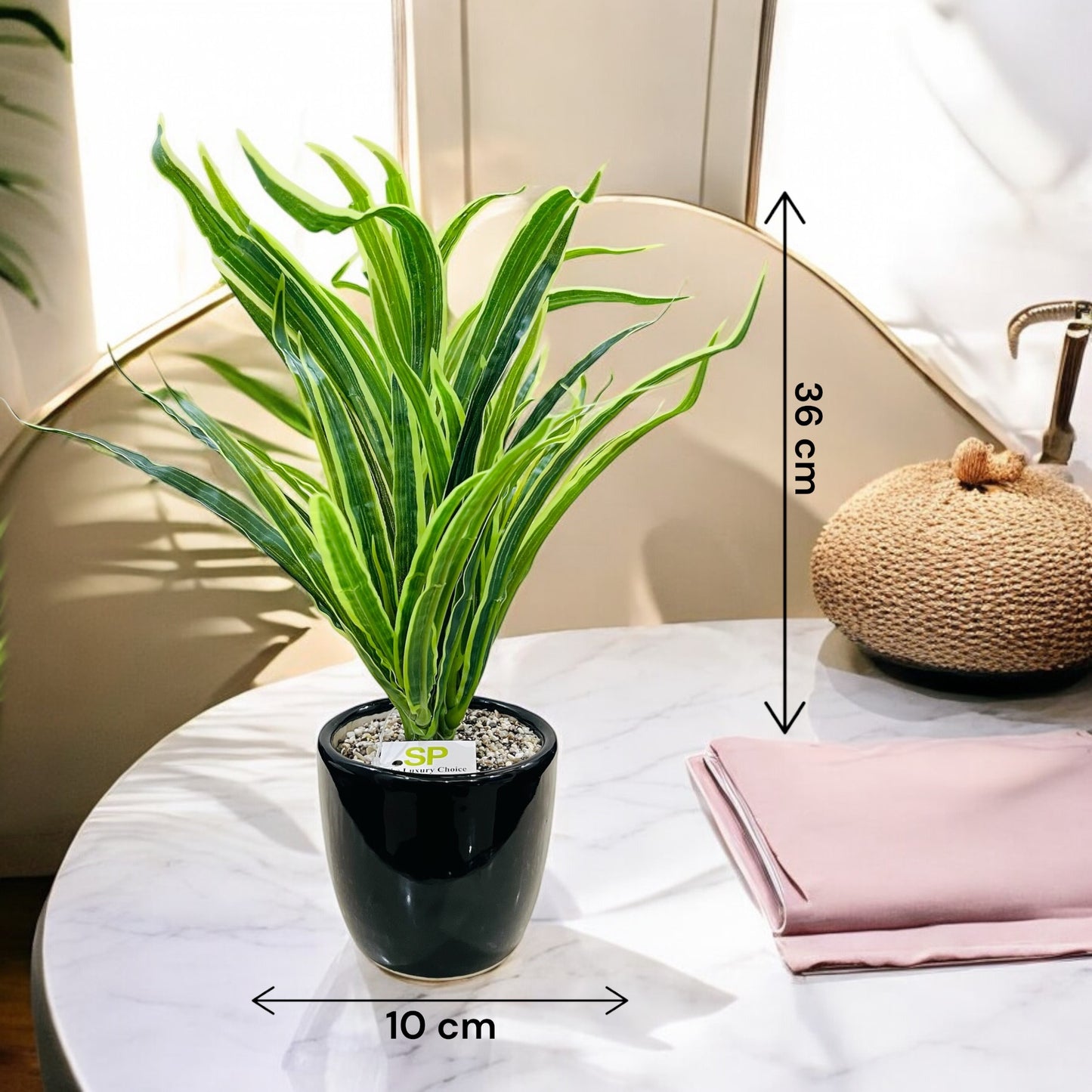Artificial Spider Ivy Plant with Authentic Pebbles in Ceramic Pot - Perfect for Bathroom & Home Decor