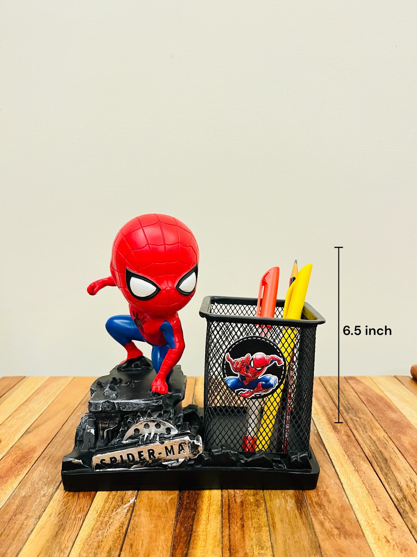 Spiderman Themed 3D Metal Pen Stand - Desk Organizer