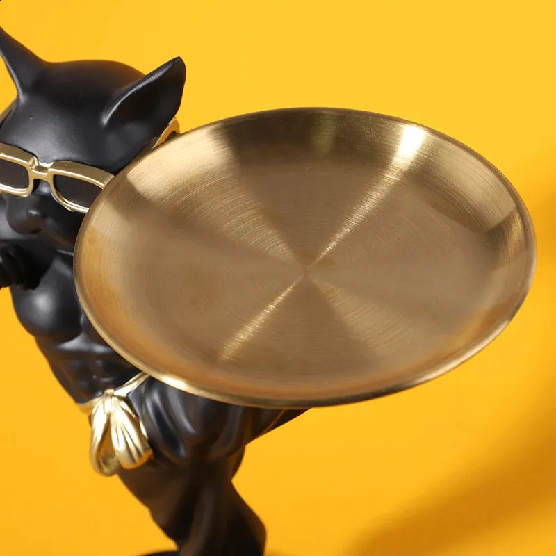 Elegant French Bulldog Butler Tray – Black & Gold Decorative Stand for Home Decor