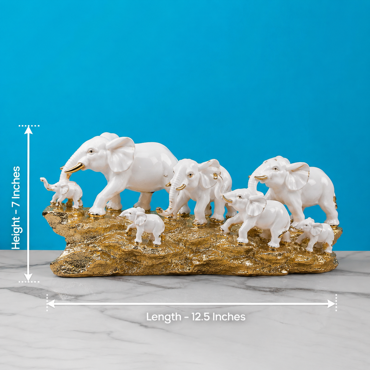 Luxury White & Gold Elephant Family Showpiece – Decorative Elephant Herd Figurine for Home & Office Decor