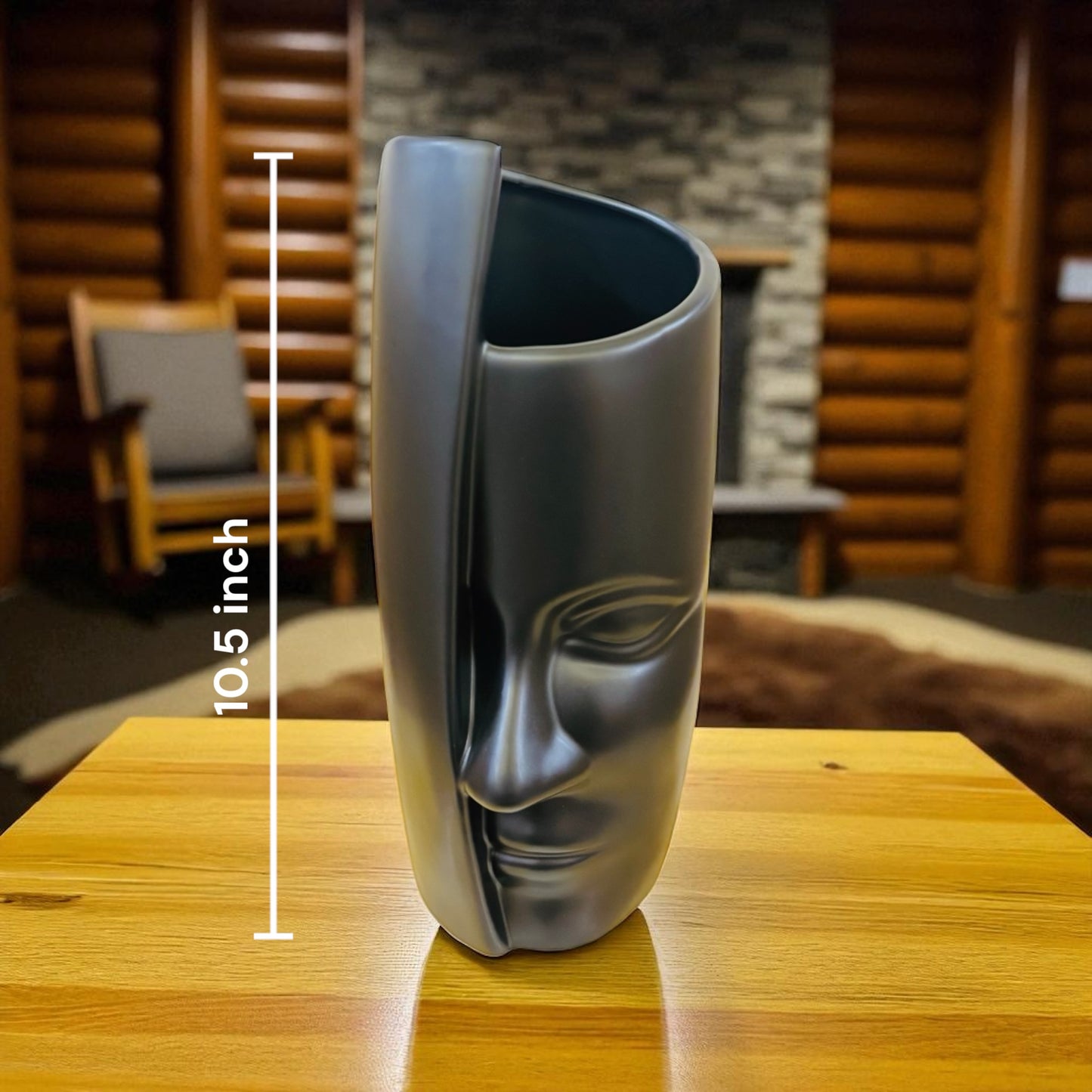 Modern Abstract Black Polystone Face Vase