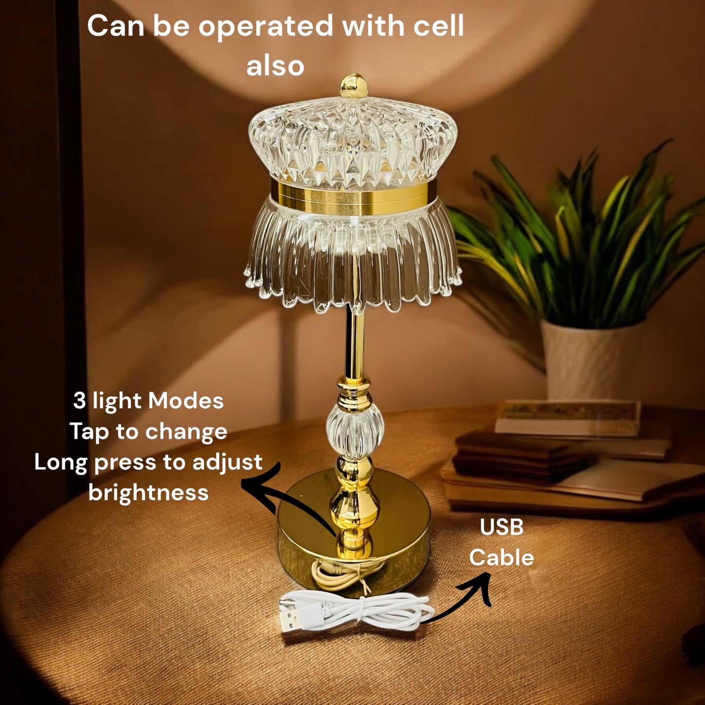 Portable Crystal Table Lamp with 3 Light Modes and Brightness Adjuster