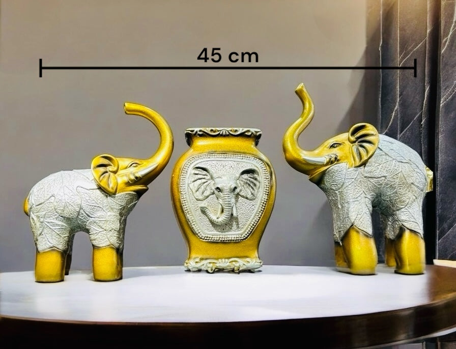 Elegant Golden Silver Elephant Set for Table Decor and Home Decor