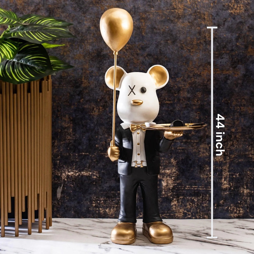 Big Teddy Bear Sculpture With Tray (Black)