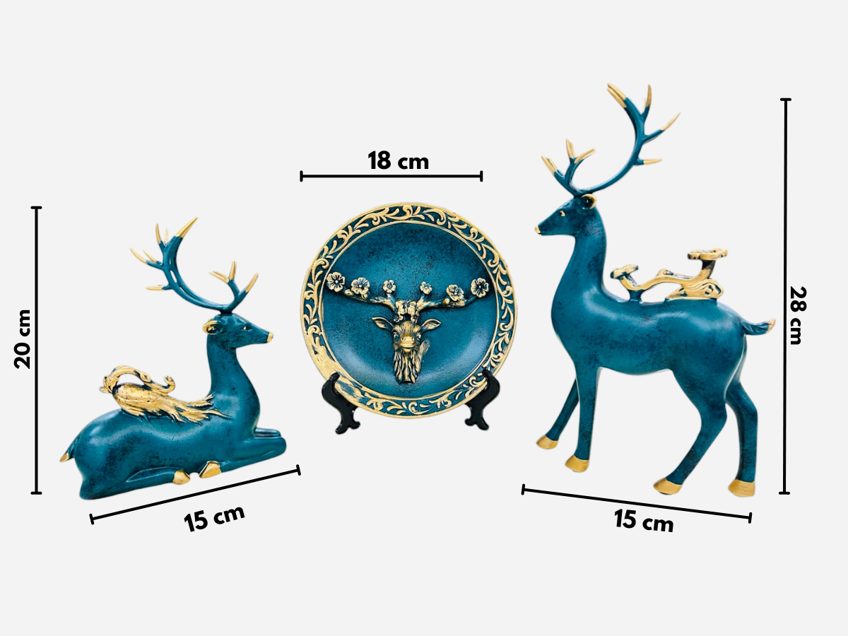 ARTISTIC BLUE DEER SET WITH EURO CERAMIC PLATE SHOWPIECE