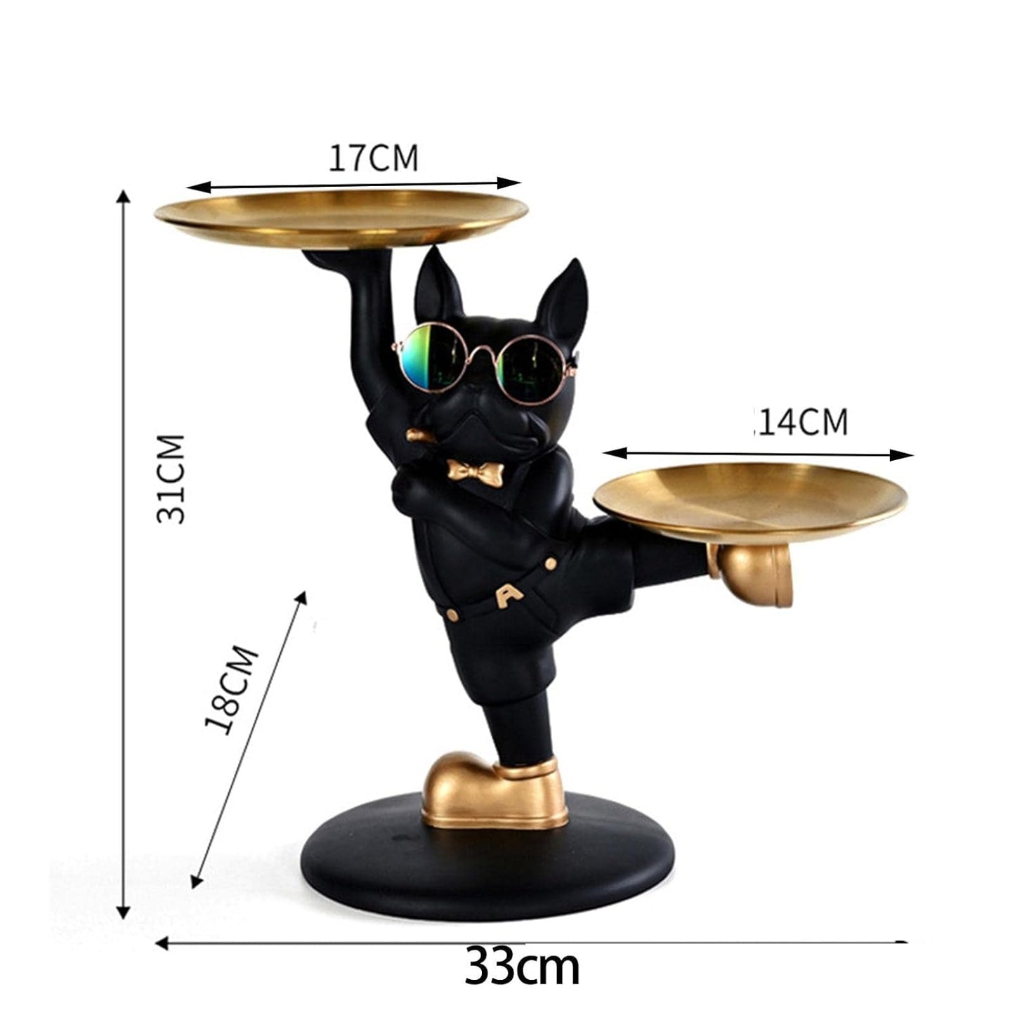 Luxury French Bulldog Butler Tray – Black & Gold Decorative Stand