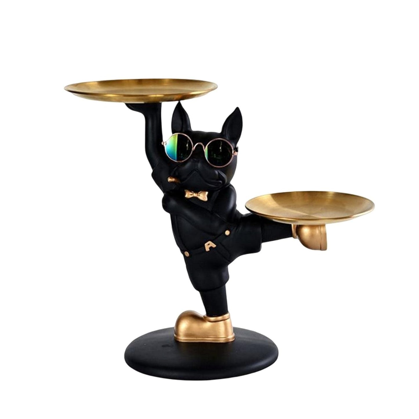 Luxury French Bulldog Butler Tray – Black & Gold Decorative Stand