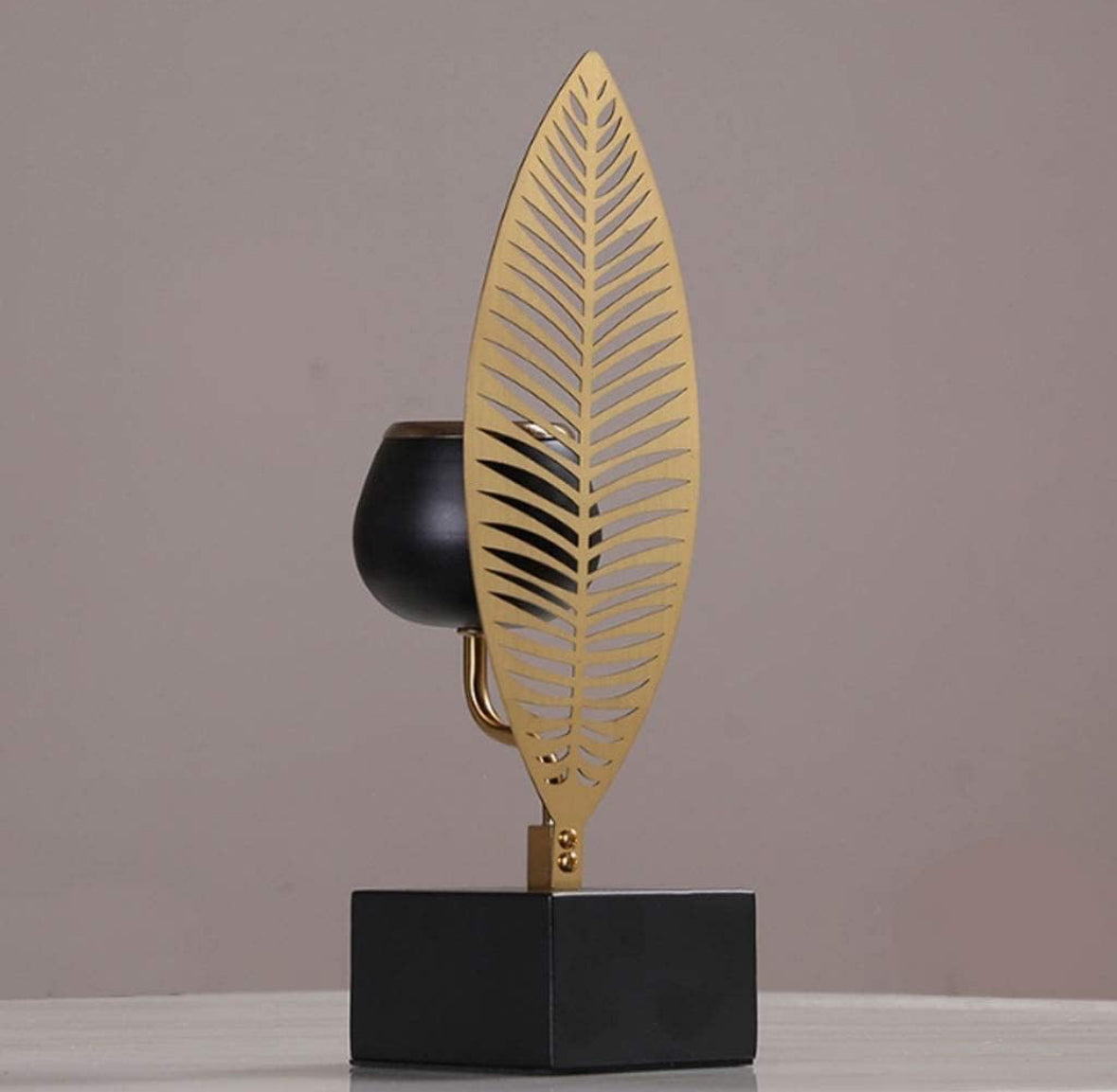 Iron Leaf Shaped Candle Holder With Marble Base Set of 2 for Home Decor