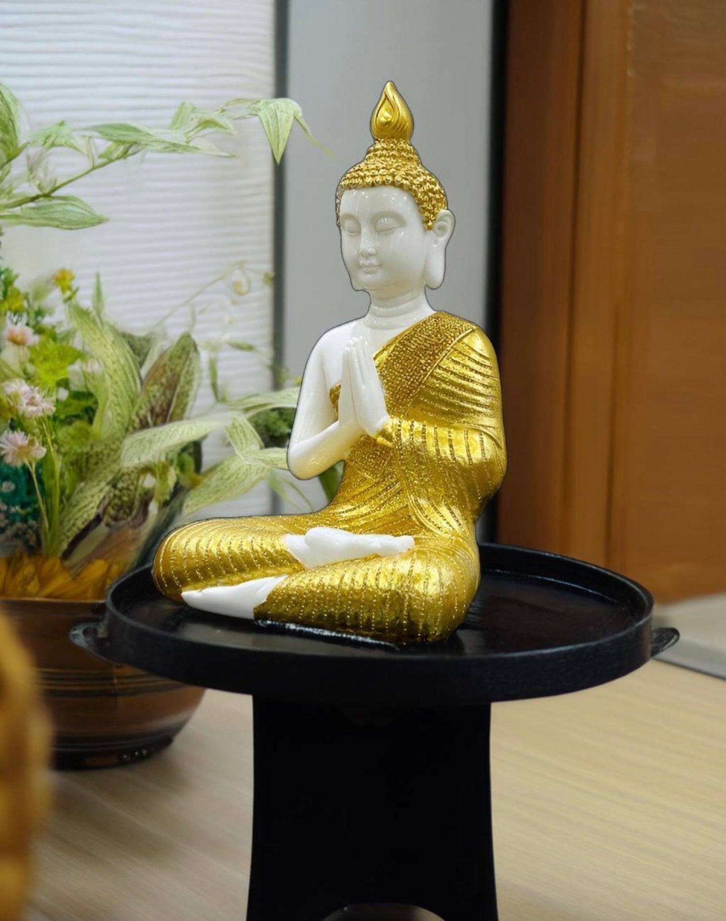 White and Gold Enlightened Buddha Showpiece