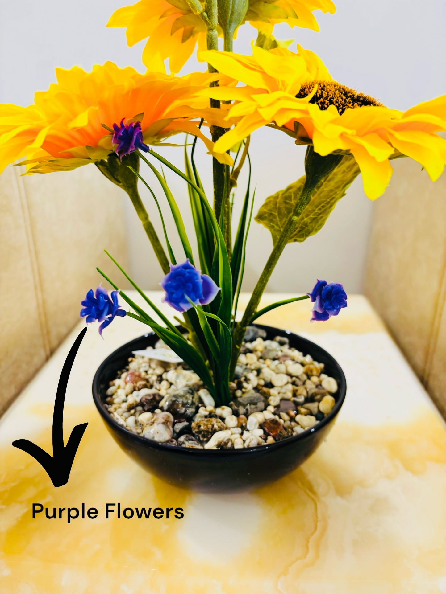 Artificial Sunflower Plant in Ceramic Pot with Pebbles – Realistic Home Decor Accent
