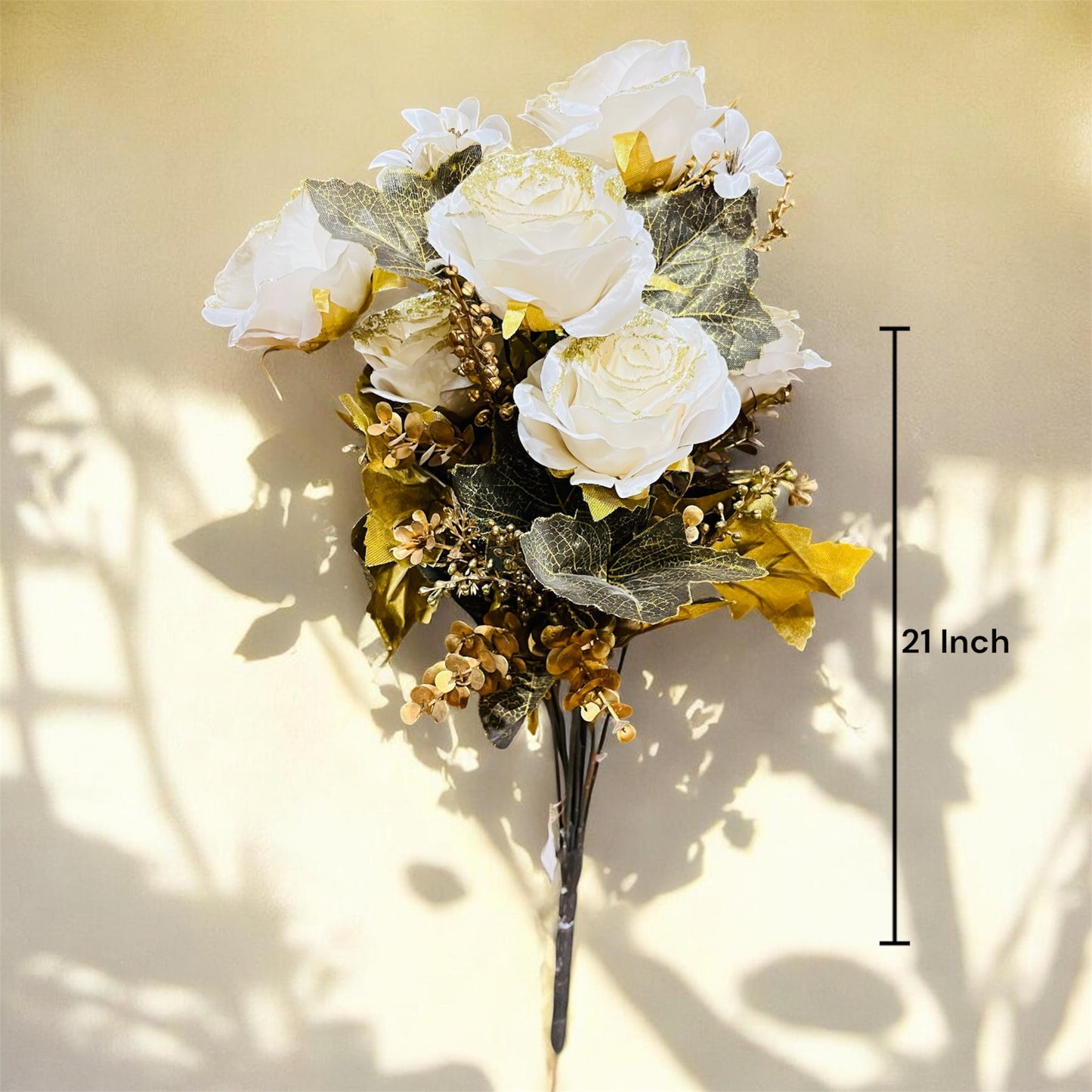 Premium Glittered Artificial Rose Flower Bunch for Home Decor, 21 Inch