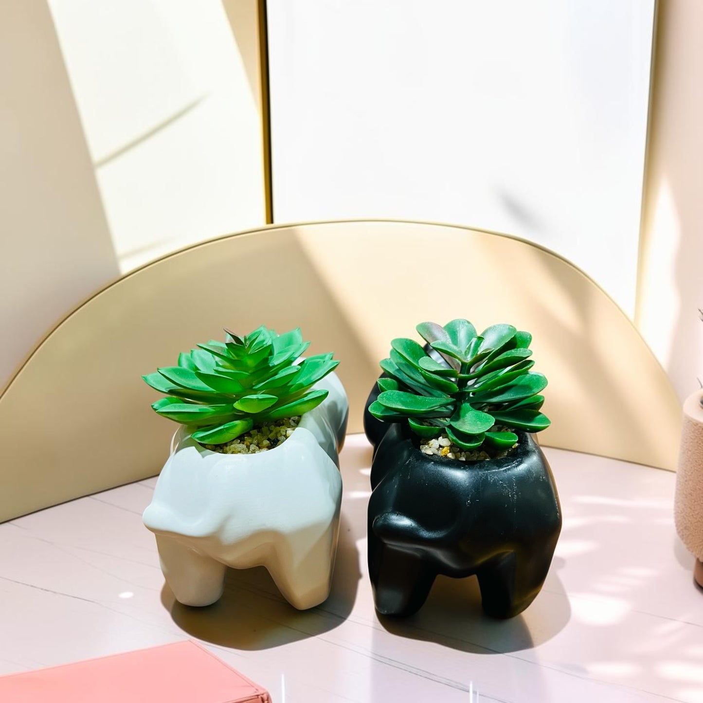 Ceramic Elephant Succulent Plants– Black & White Decorative Mini Pots for Home & Office Decor