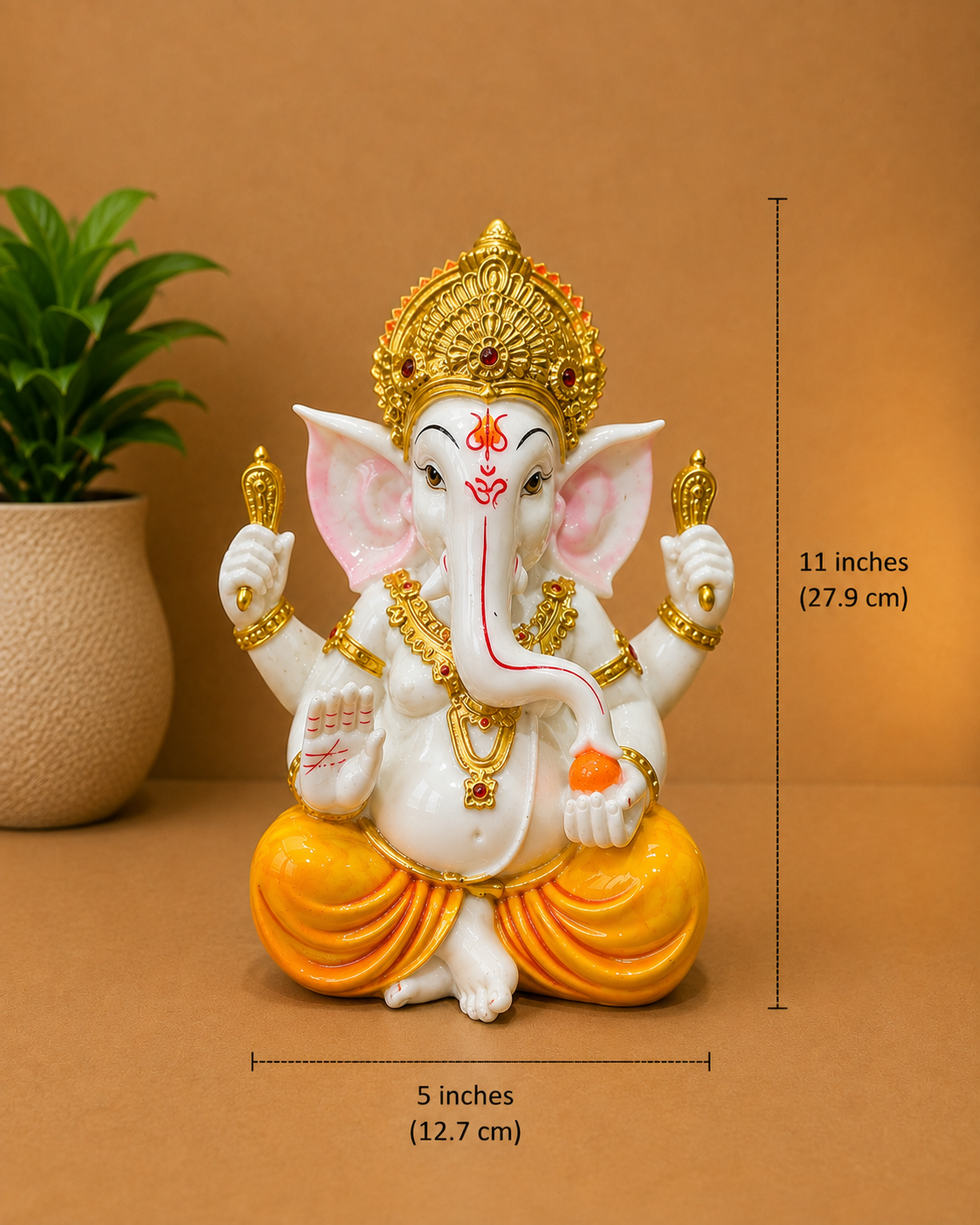 Premium White & Gold Lord Ganesha Ceramic Showpiece for Home Decor, Temple & Gifting