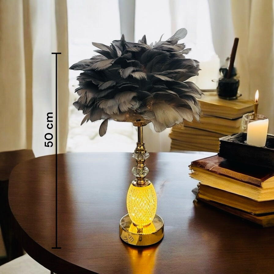 Grey Feather Glow Table Lamp for Home Decor